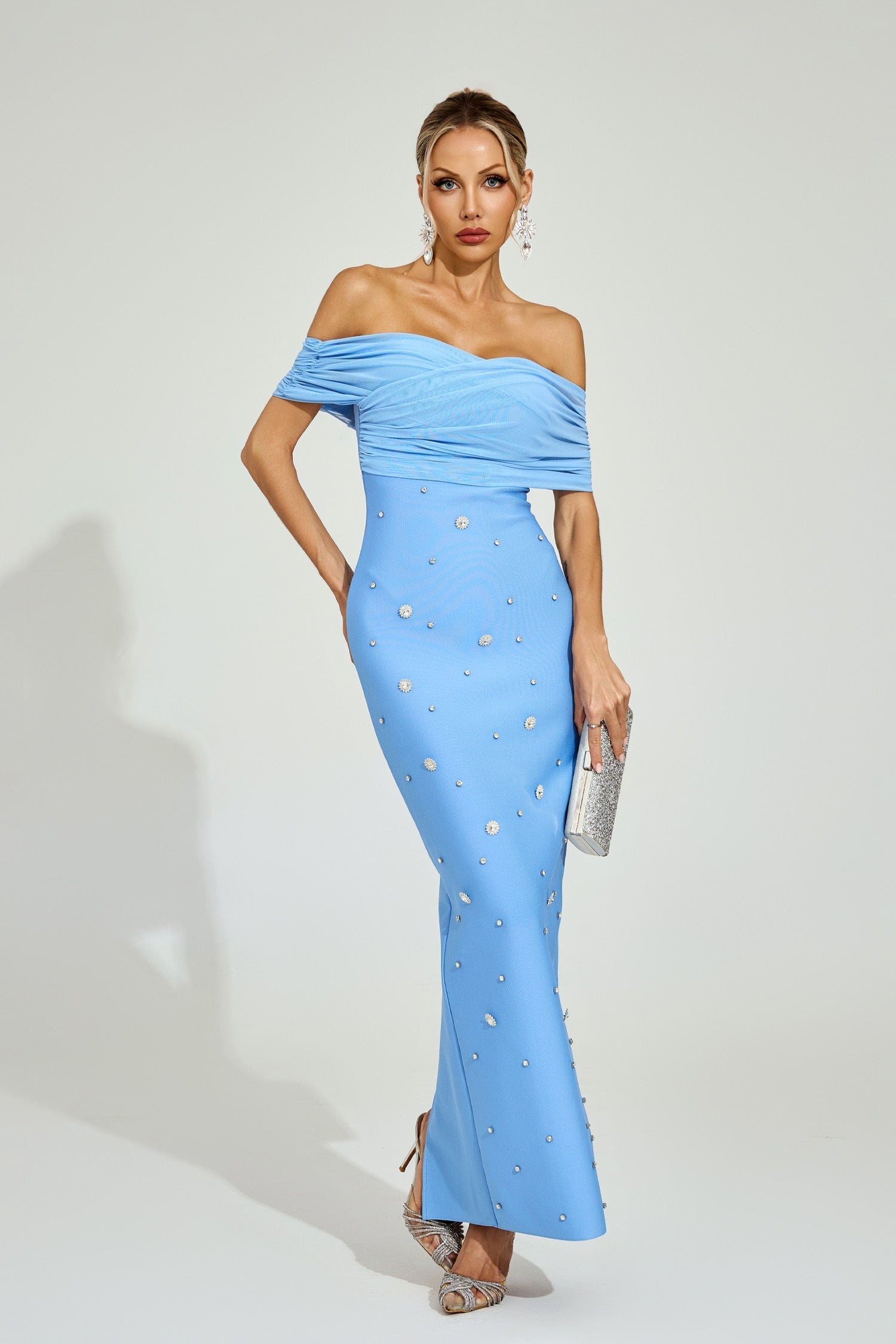 Azure Pearl Omuzsuz Maxi Elbise