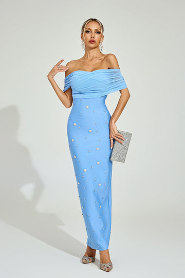 Azure Pearl Omuzsuz Maxi Elbise
