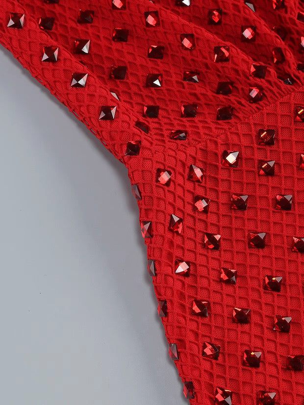 Rotes Kristallrosen-Midikleid