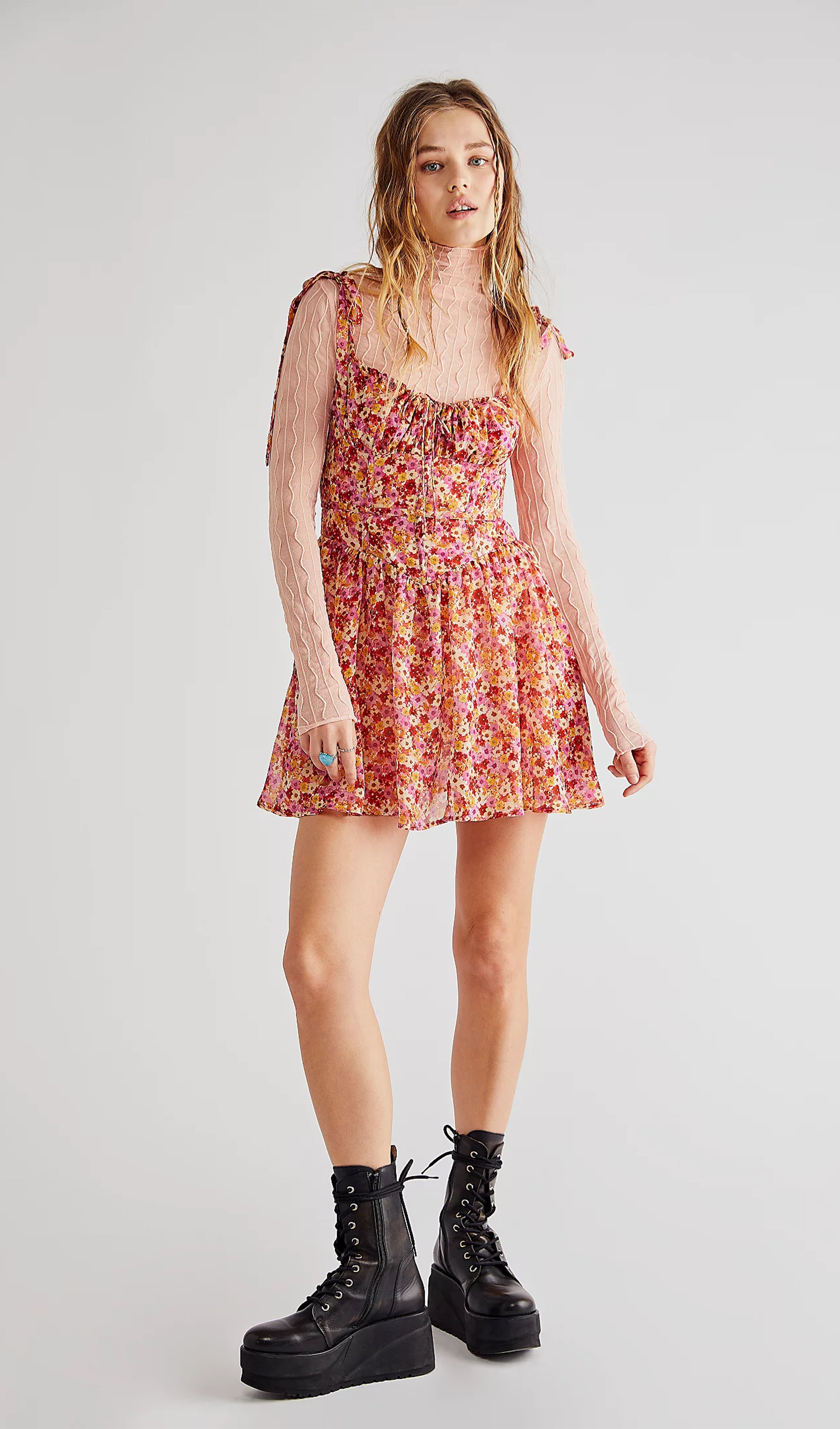 Floral Pattern Mini Dress