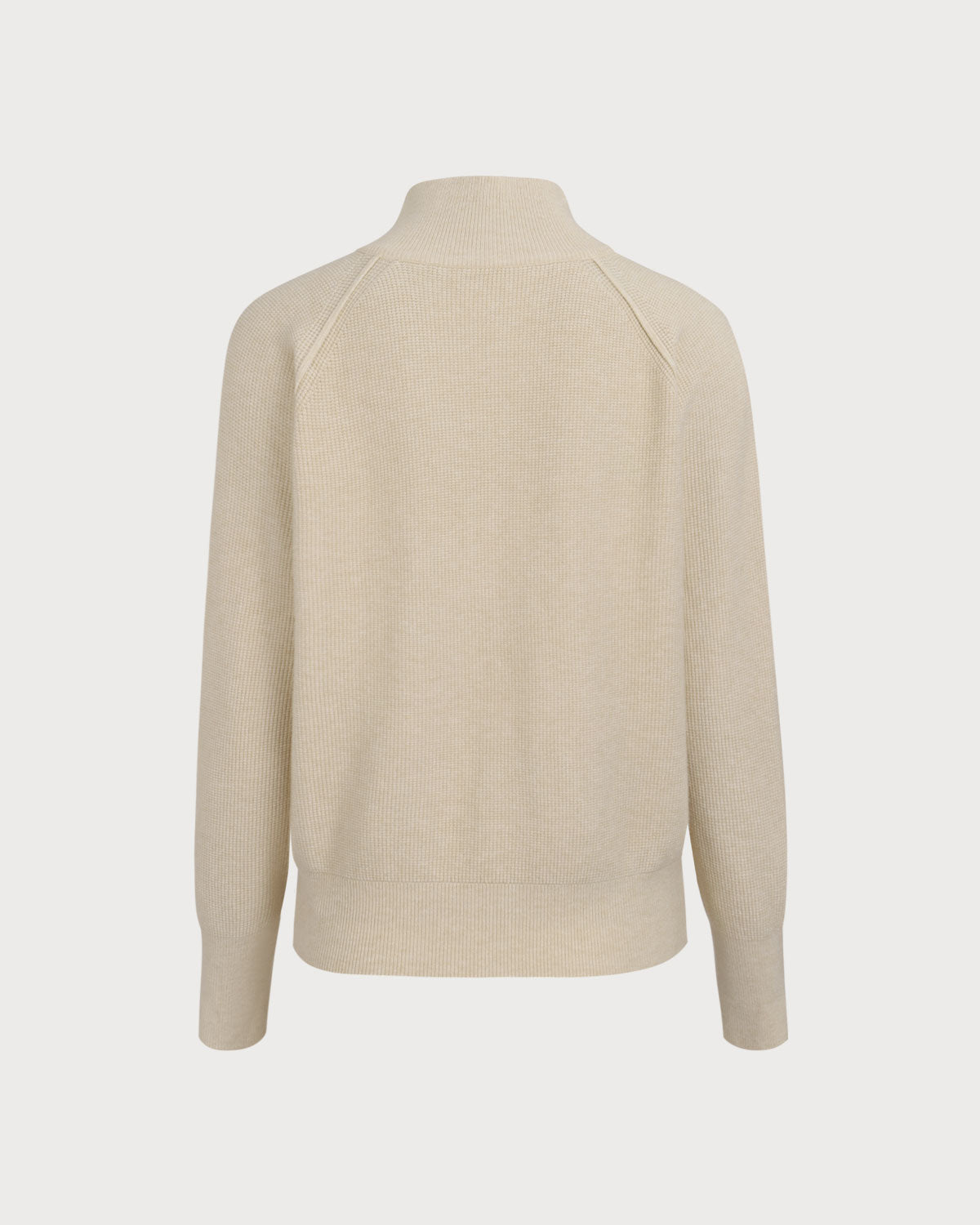 Beigefarbene, gerippte Strickjacke mit Reißverschluss