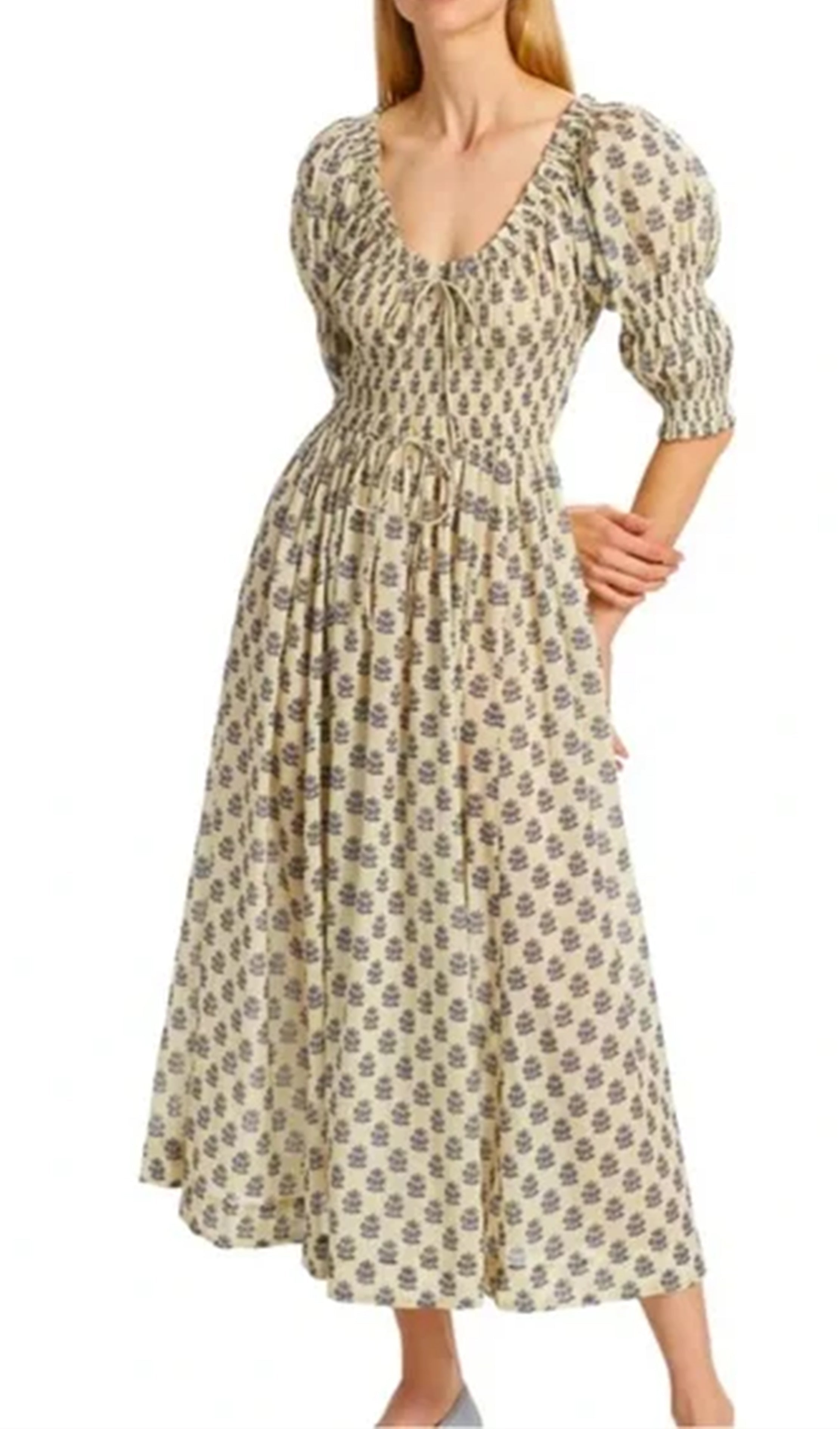 Midikleid aus Baumwolle mit Blumenmuster und kurzen Ärmeln