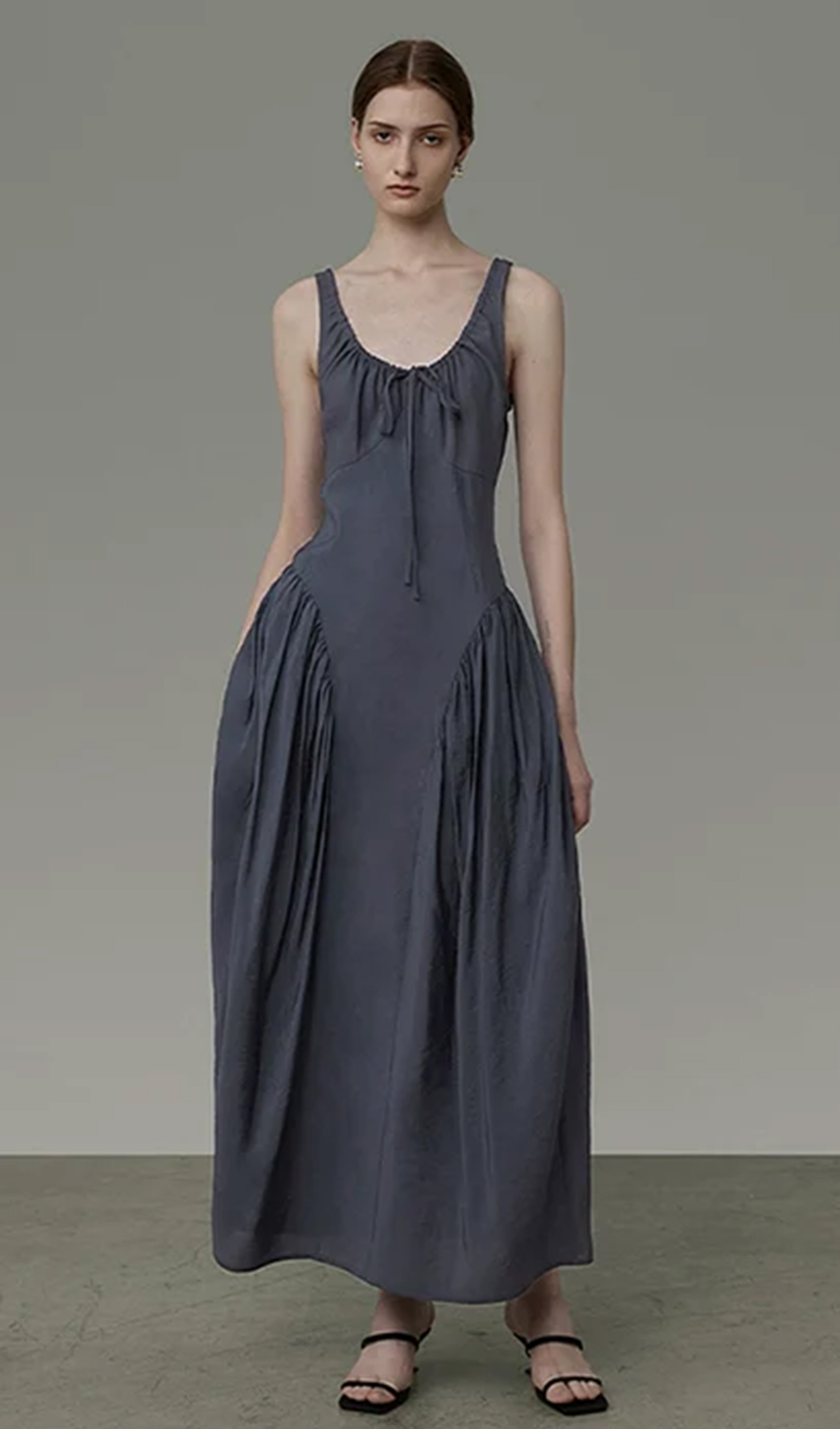 Plain Lace Maxi A-Line Dress with Tie Front 
