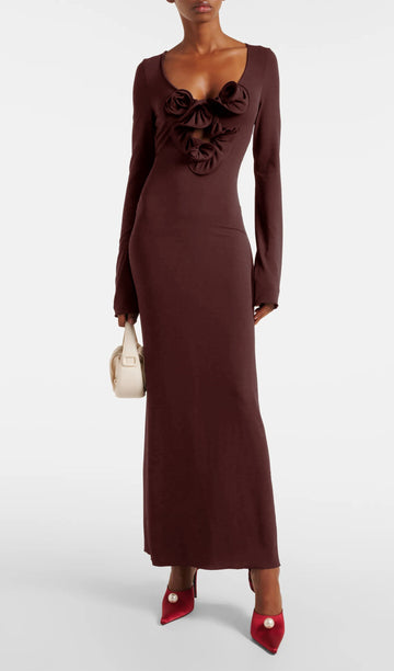 Maxikleid aus Jersey mit Blumenmuster in Rosabraun 
