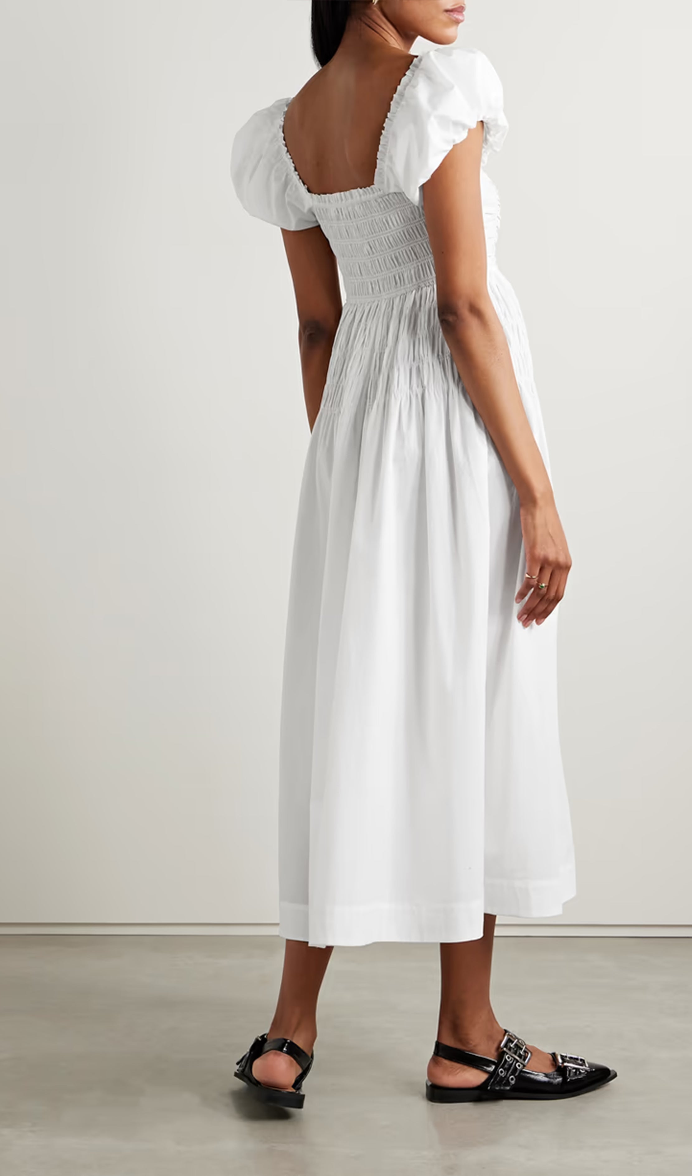 Cotton Ruffled Short-Sleeved Midi Dress