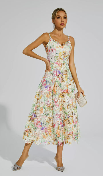 Floral Embroidered Lace Midi Dress