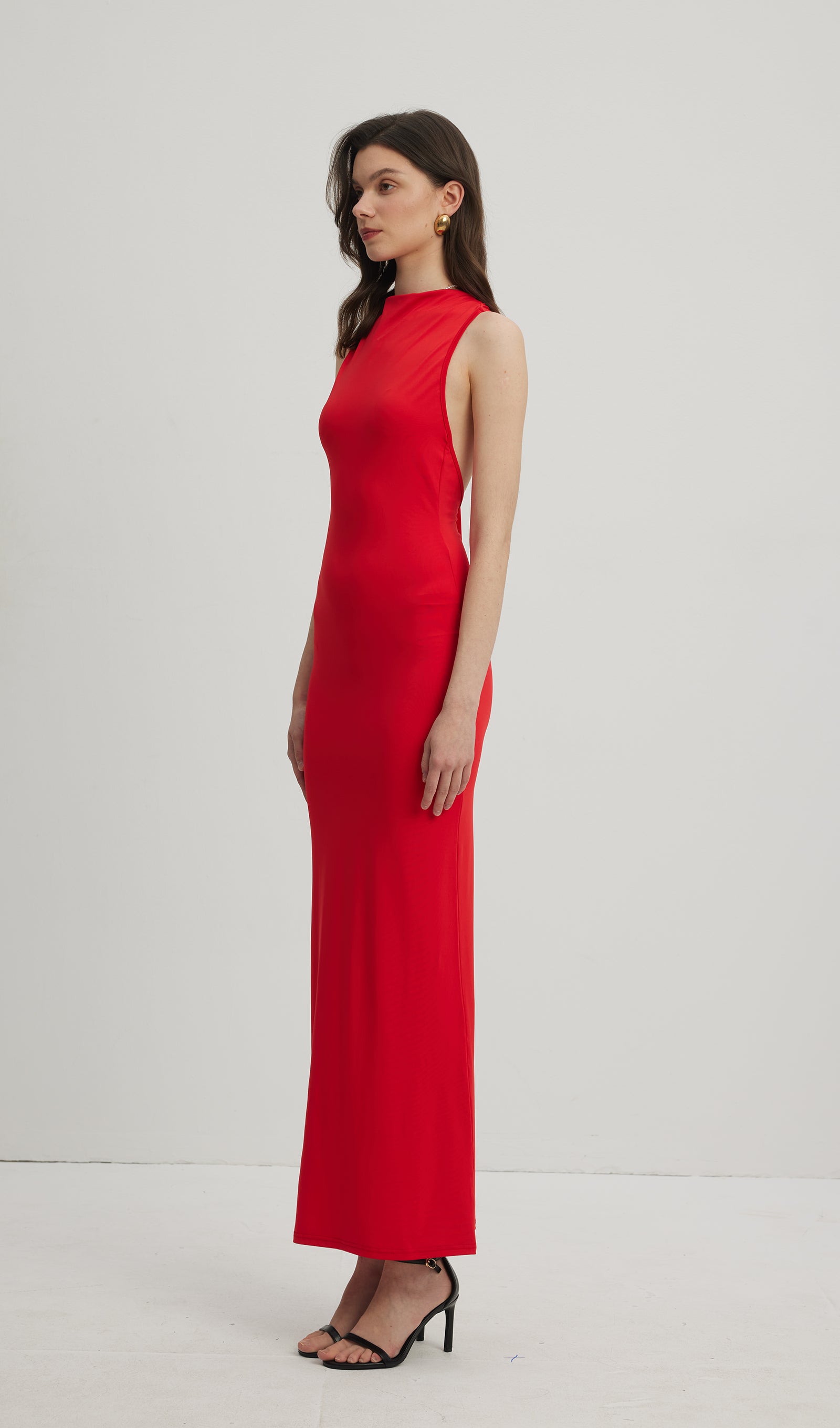 Asymmetrisches Scuba-Jersey-Maxikleid Rubin 