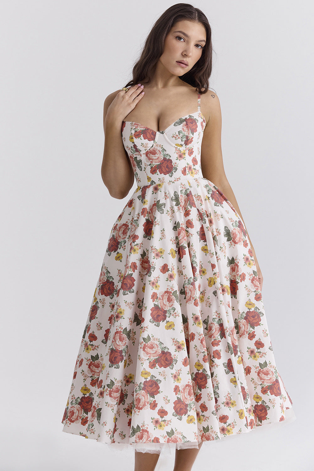 Italian Rose Patterned Tulle Mini Dress 