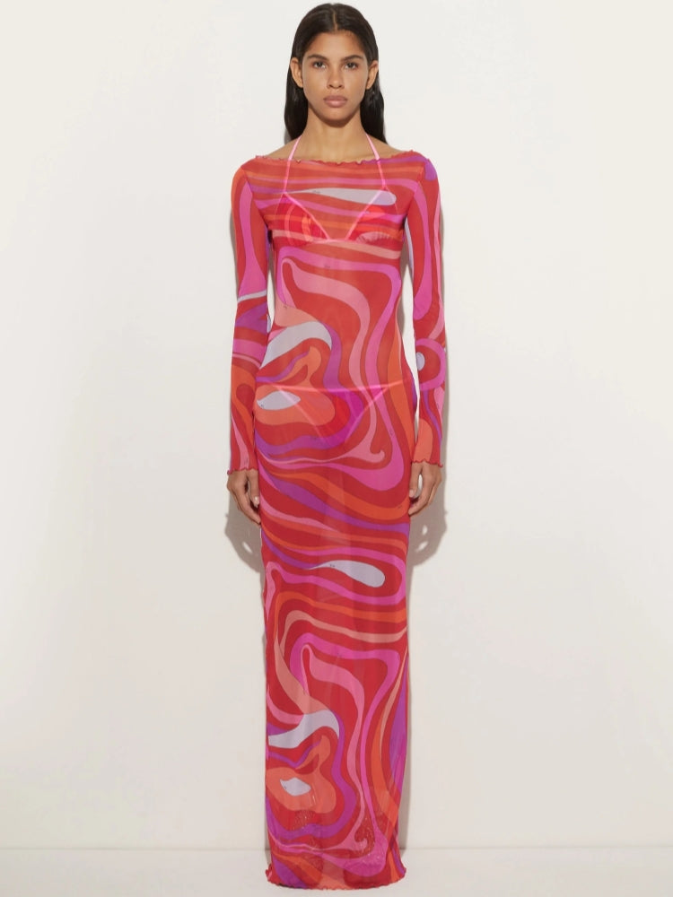 Marm Şifon Uzun Elbise