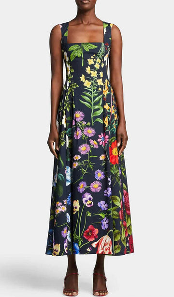 Vintage Midikleid mit Perlenbesatz und Blumenmuster