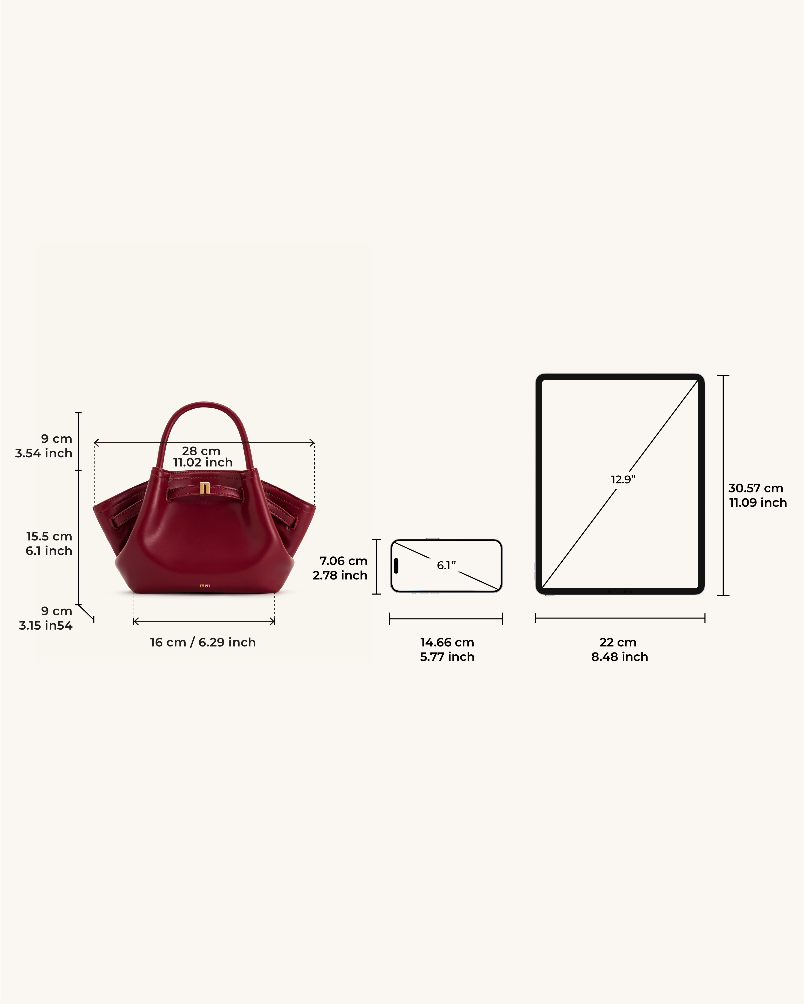 Hana Mini Vegan Deri Tote Çanta – Bordo (Claret), Çapraz Askılı ve El Çantası