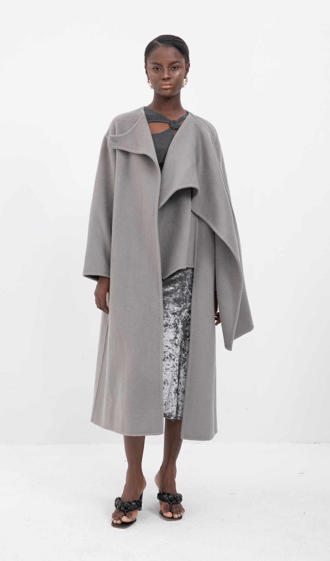 Trendy Oversized Cape-Style Coat - Grey