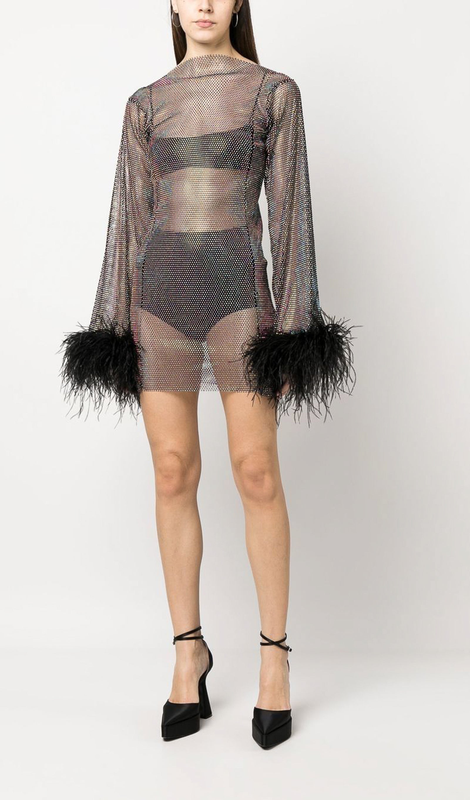 Transparent Rhinestone Mini Dress 