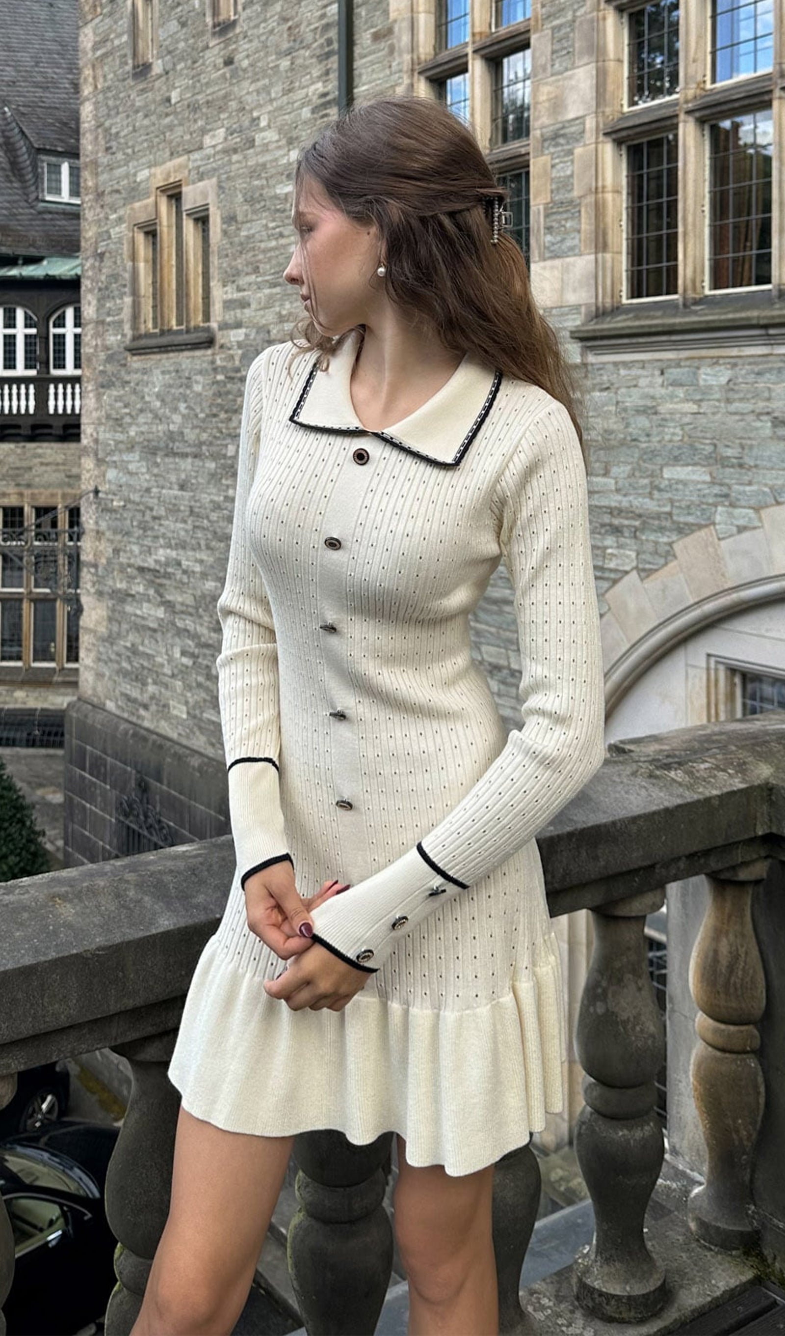 Fitted Textured Jersey Mini Dress - White 