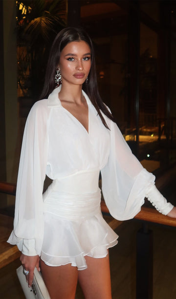 Plain Lantern Sleeve Mini Dress 