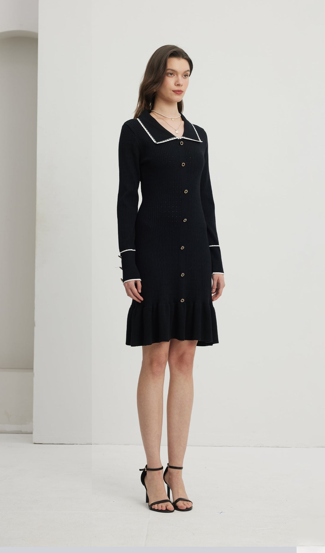 Fitted Textured Jersey Mini Dress - Black 