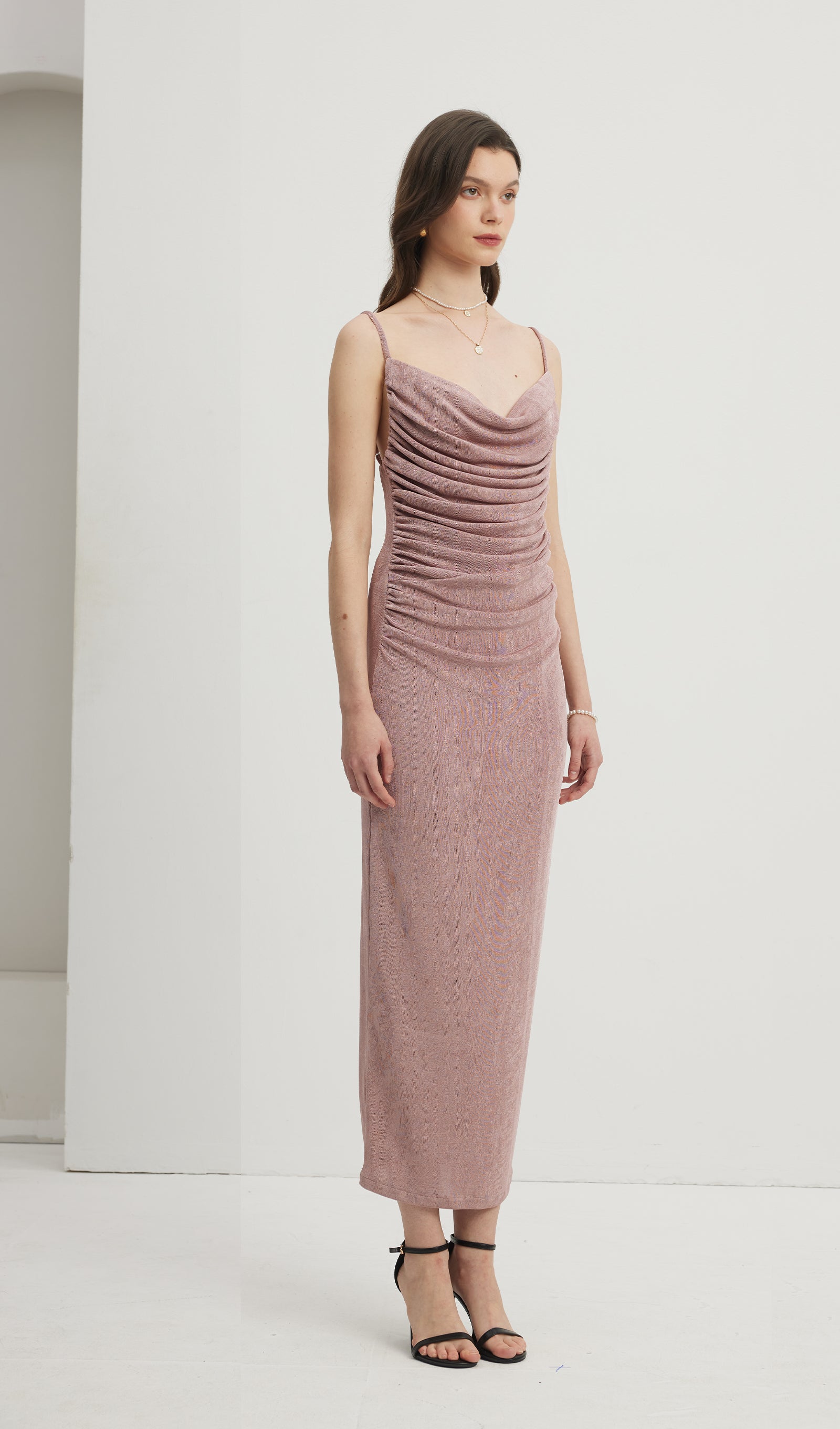 Ruched Flowy Maxi Dress 