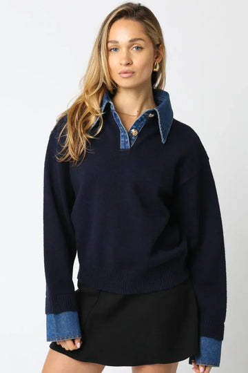 Denim Textured Knit Sweater 