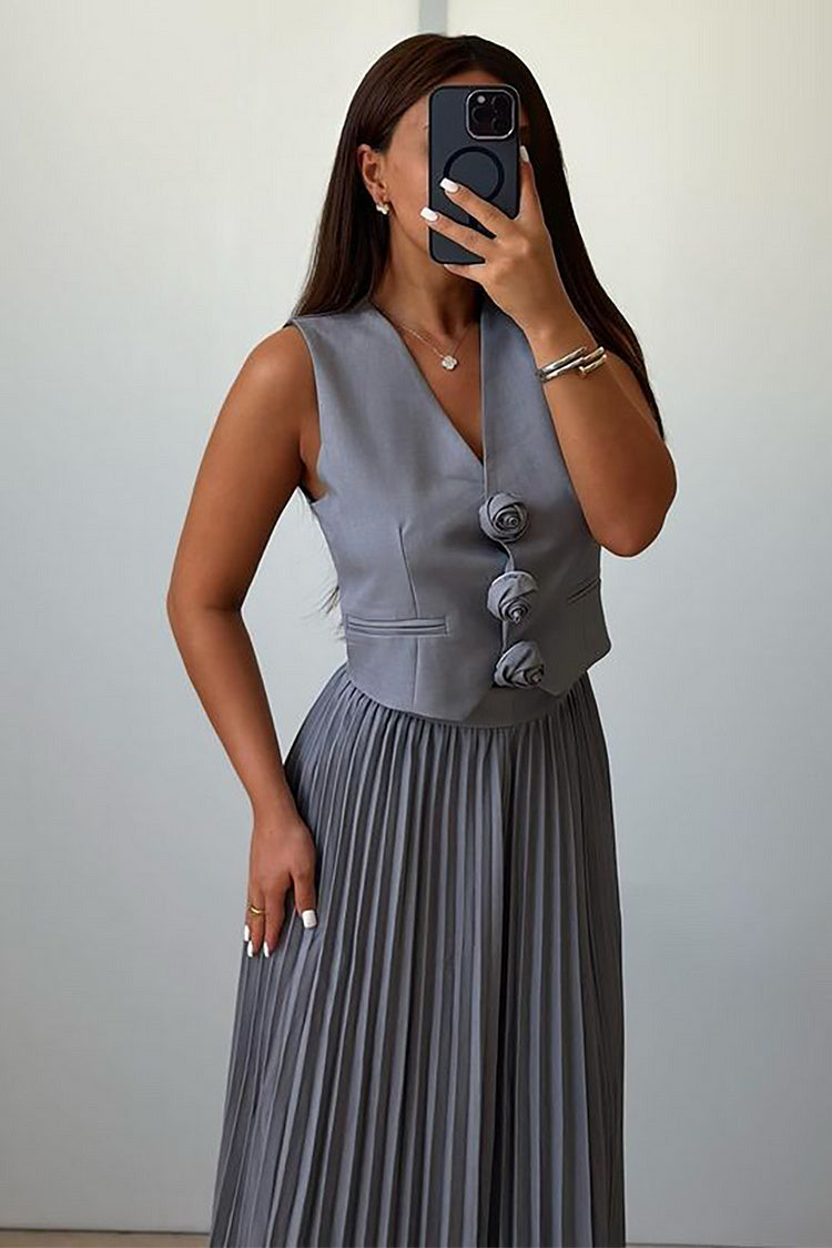 Madeline Rosette Pleated Maxi Skirt Set