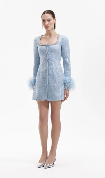 Sequin Bouclé Feathered Mini Dress 