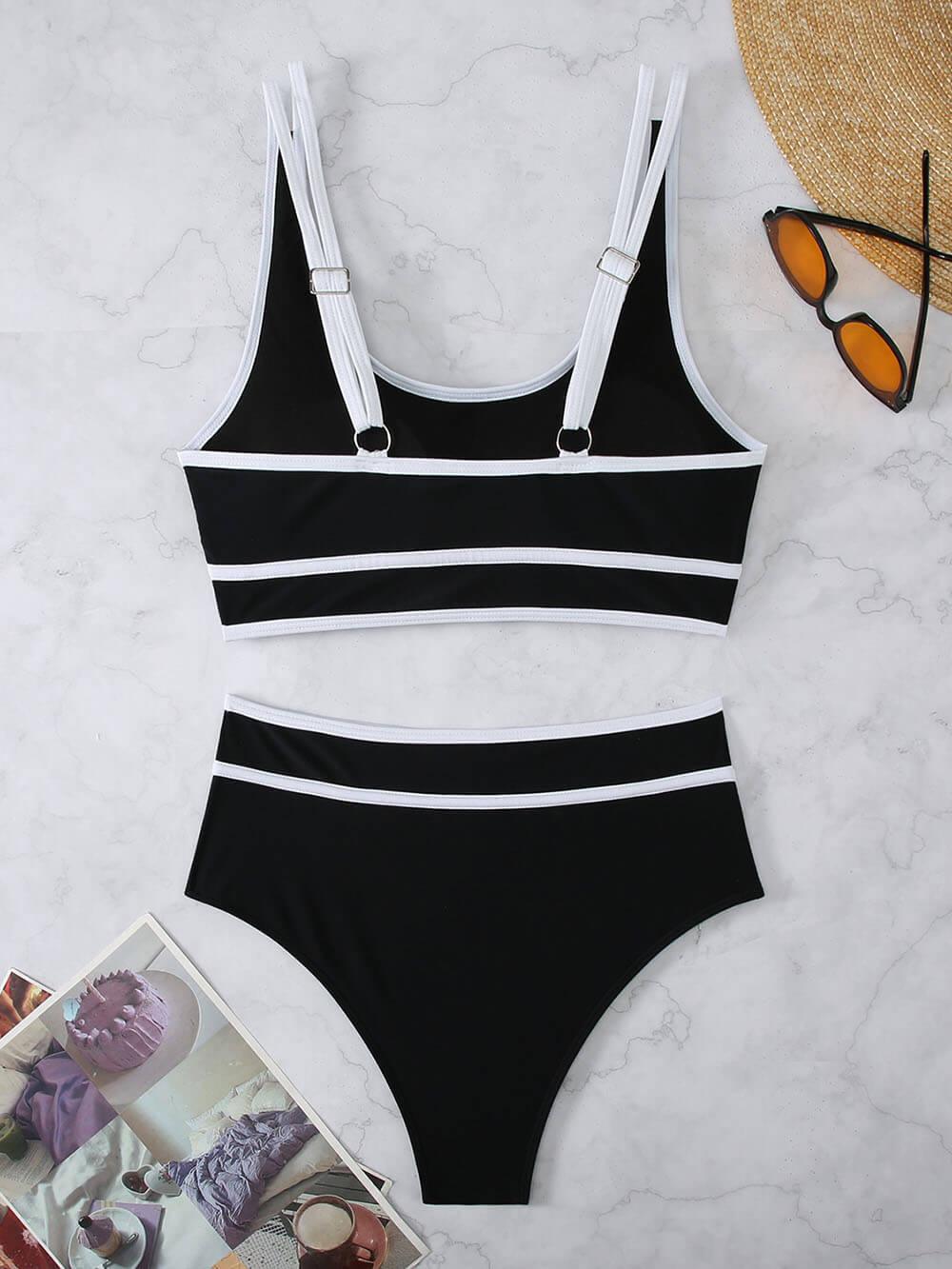 Çizgili Spor Yüksek Bel Bikini Takımı