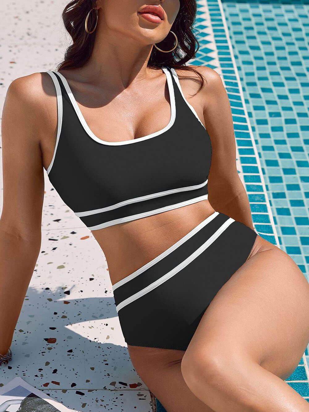 Çizgili Spor Yüksek Bel Bikini Takımı
