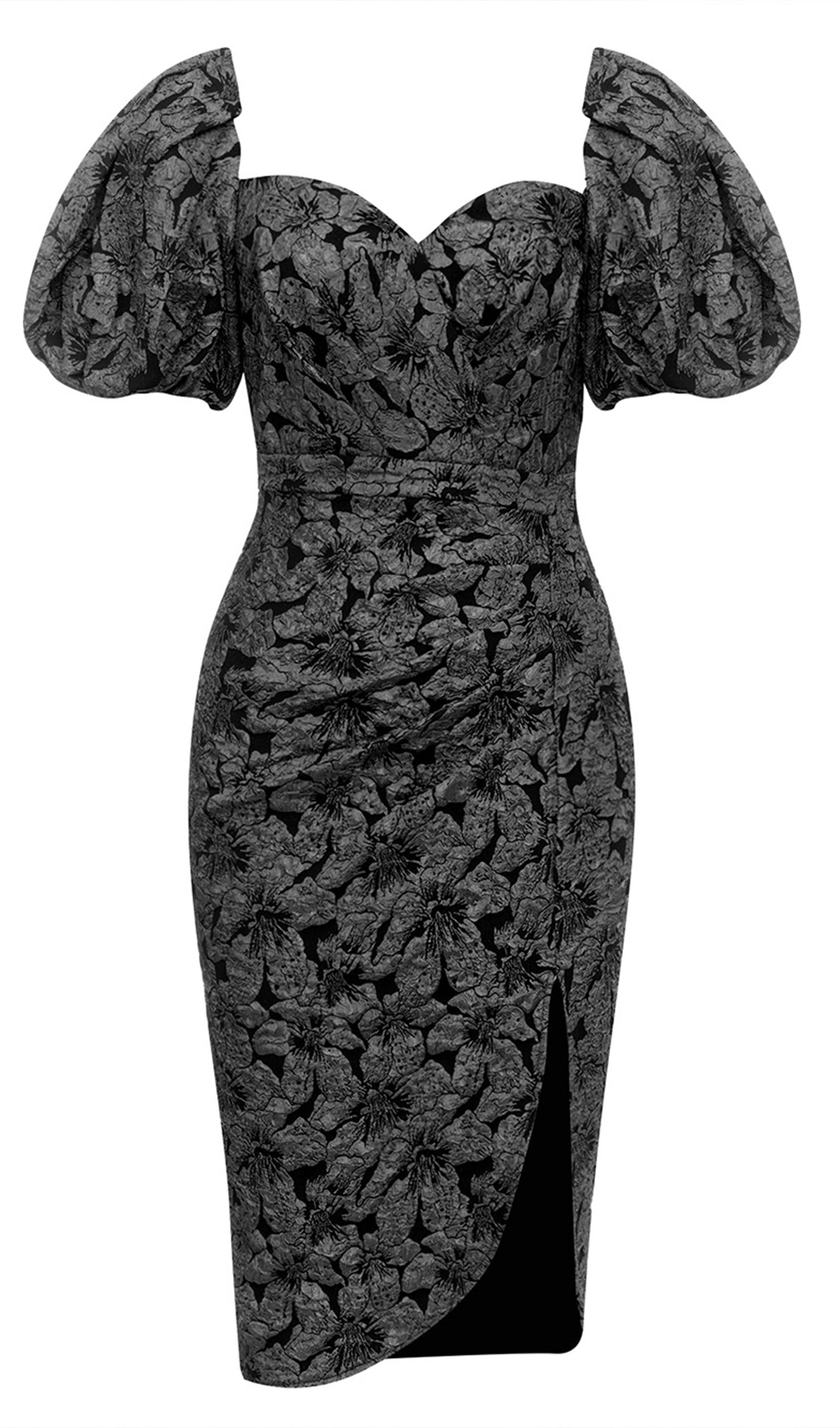 Akoni Puf Kollu Bardot Midi Elbise