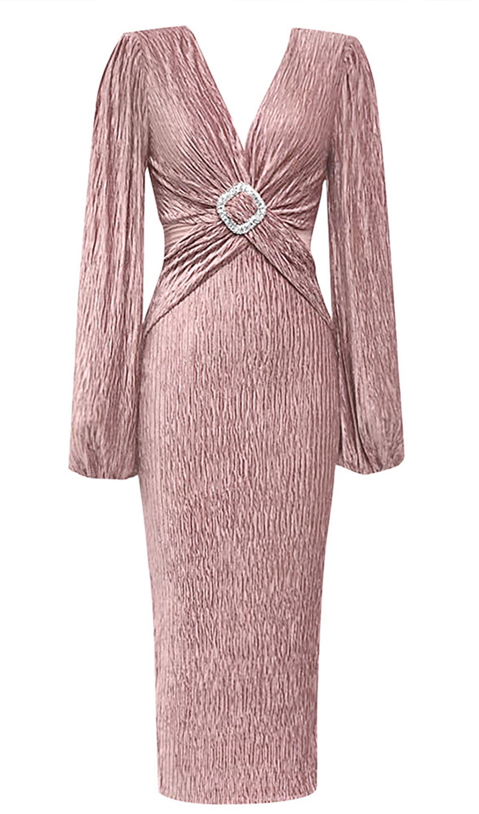 Siyah V Yaka Bodycon Midi Elbise