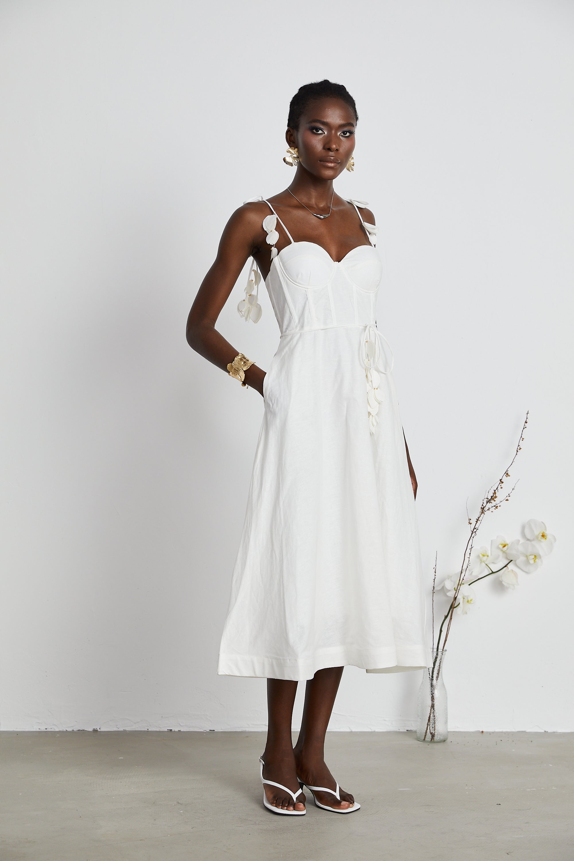 Hélène White Corset Midi Dress
