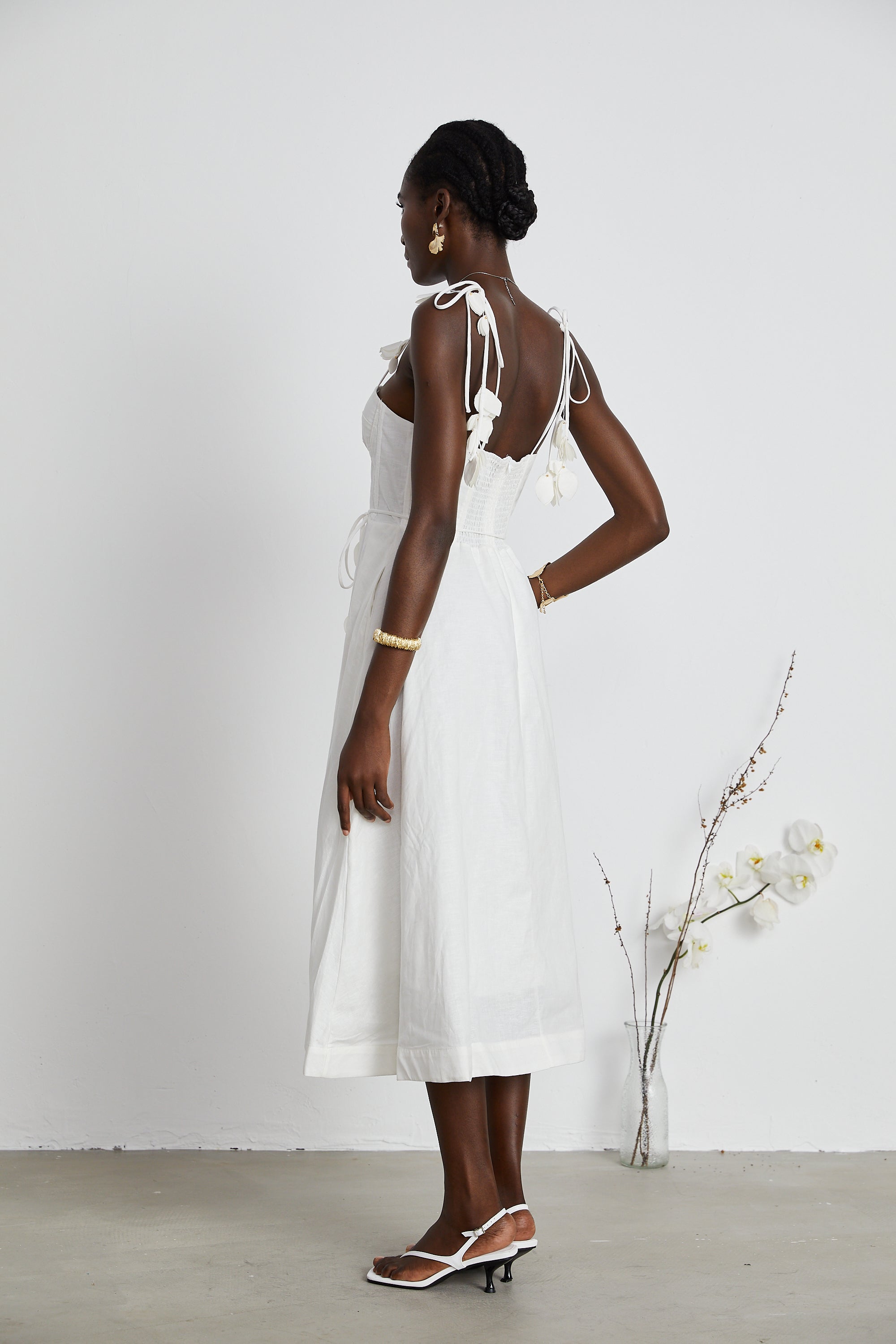 Hélène White Corset Midi Dress