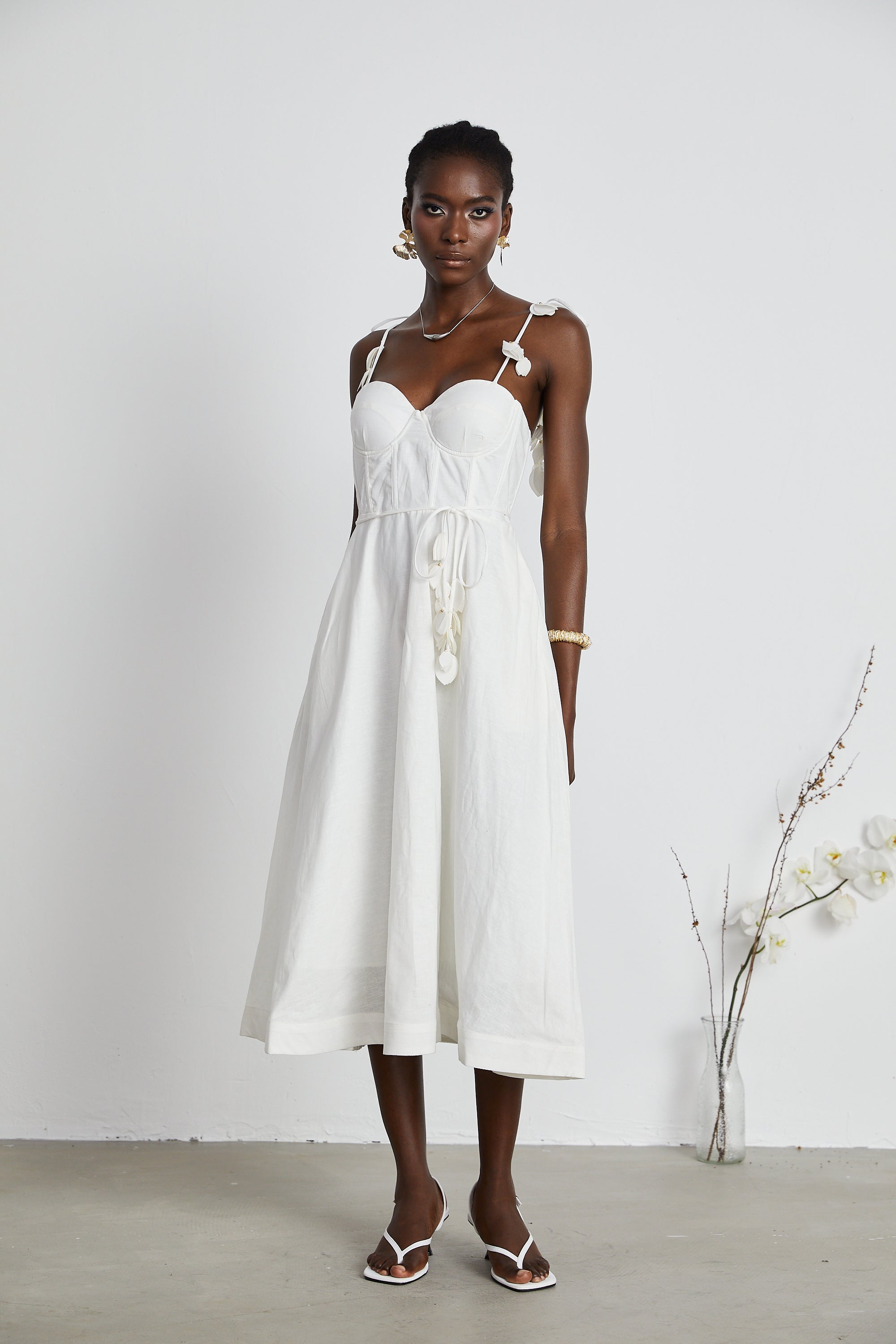 Hélène White Corset Midi Dress