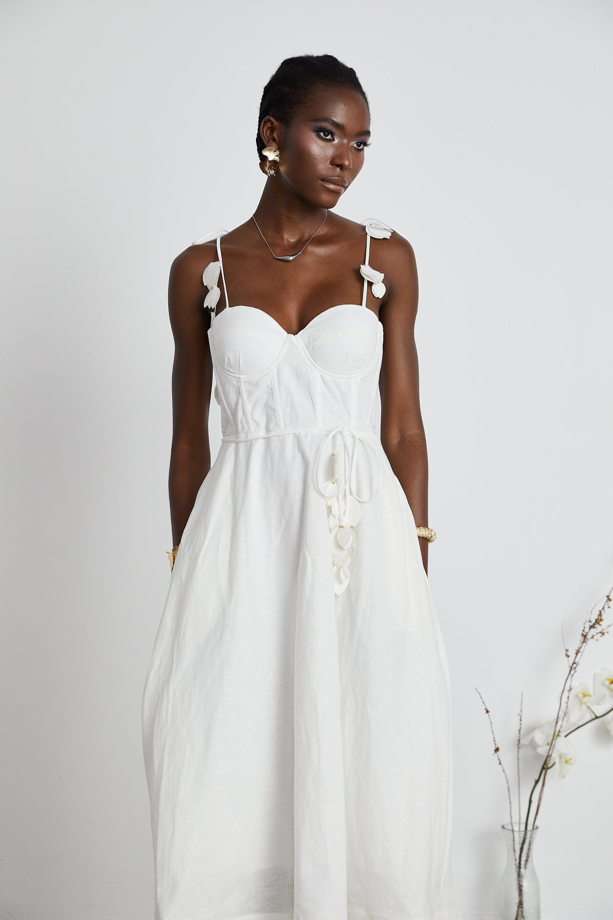 Hélène White Corset Midi Dress