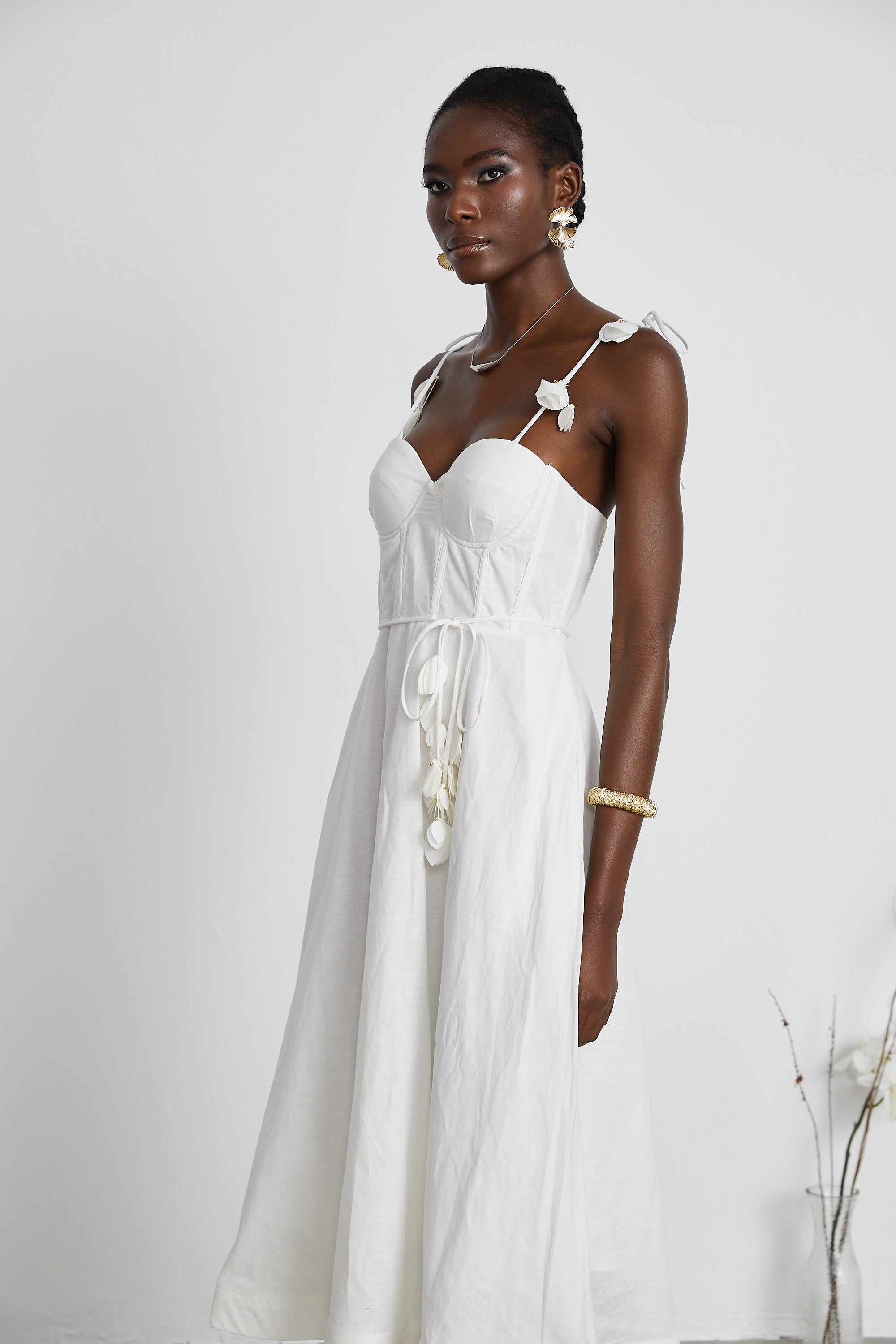 Hélène White Corset Midi Dress