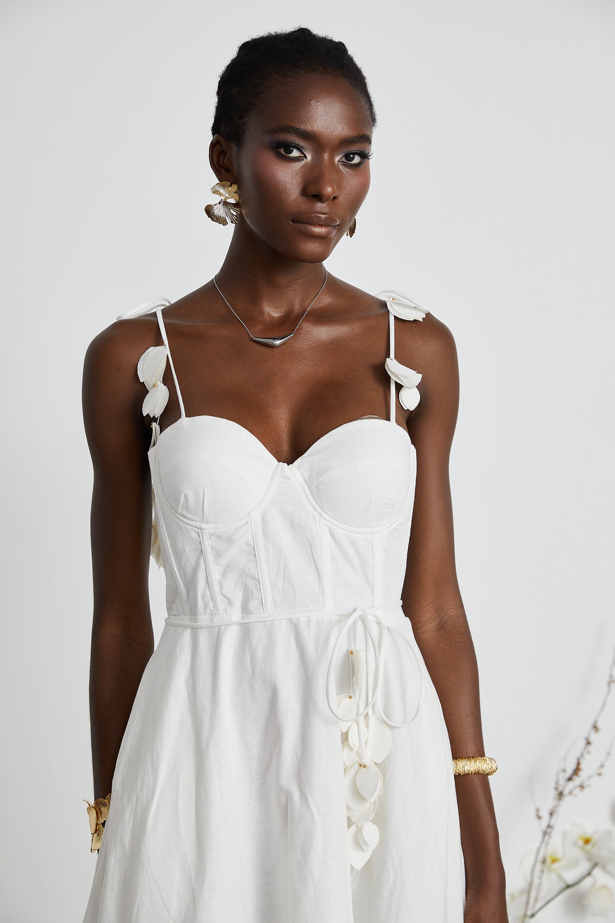 Hélène White Corset Midi Dress