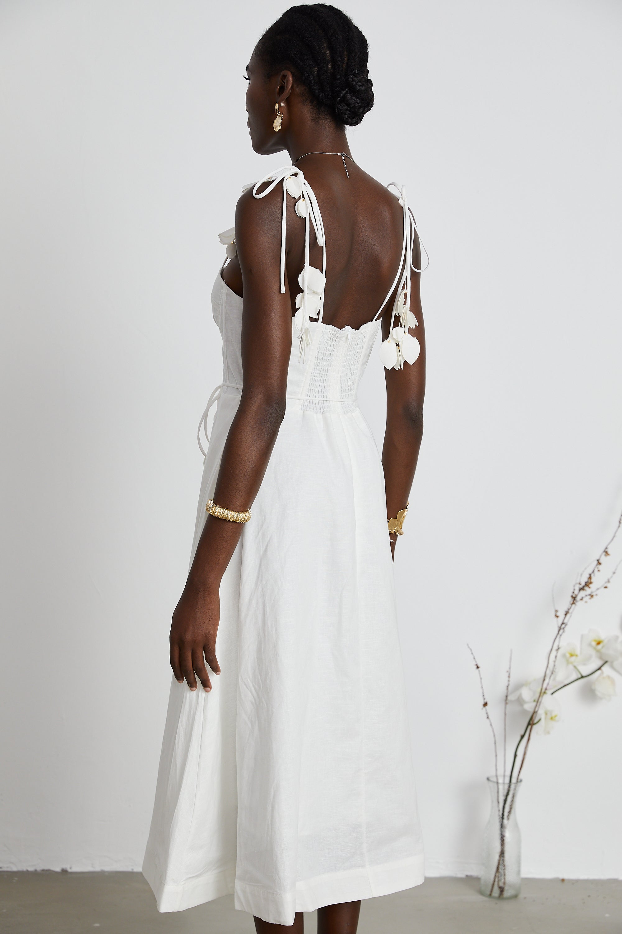 Hélène White Corset Midi Dress