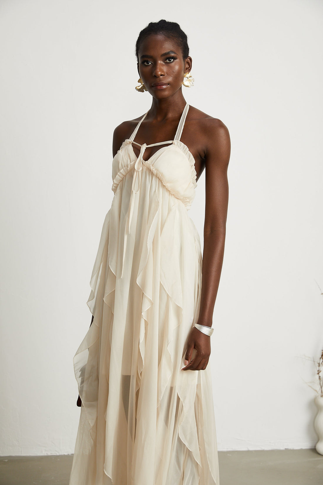 Axelle Tulle Pleated Midi Dress