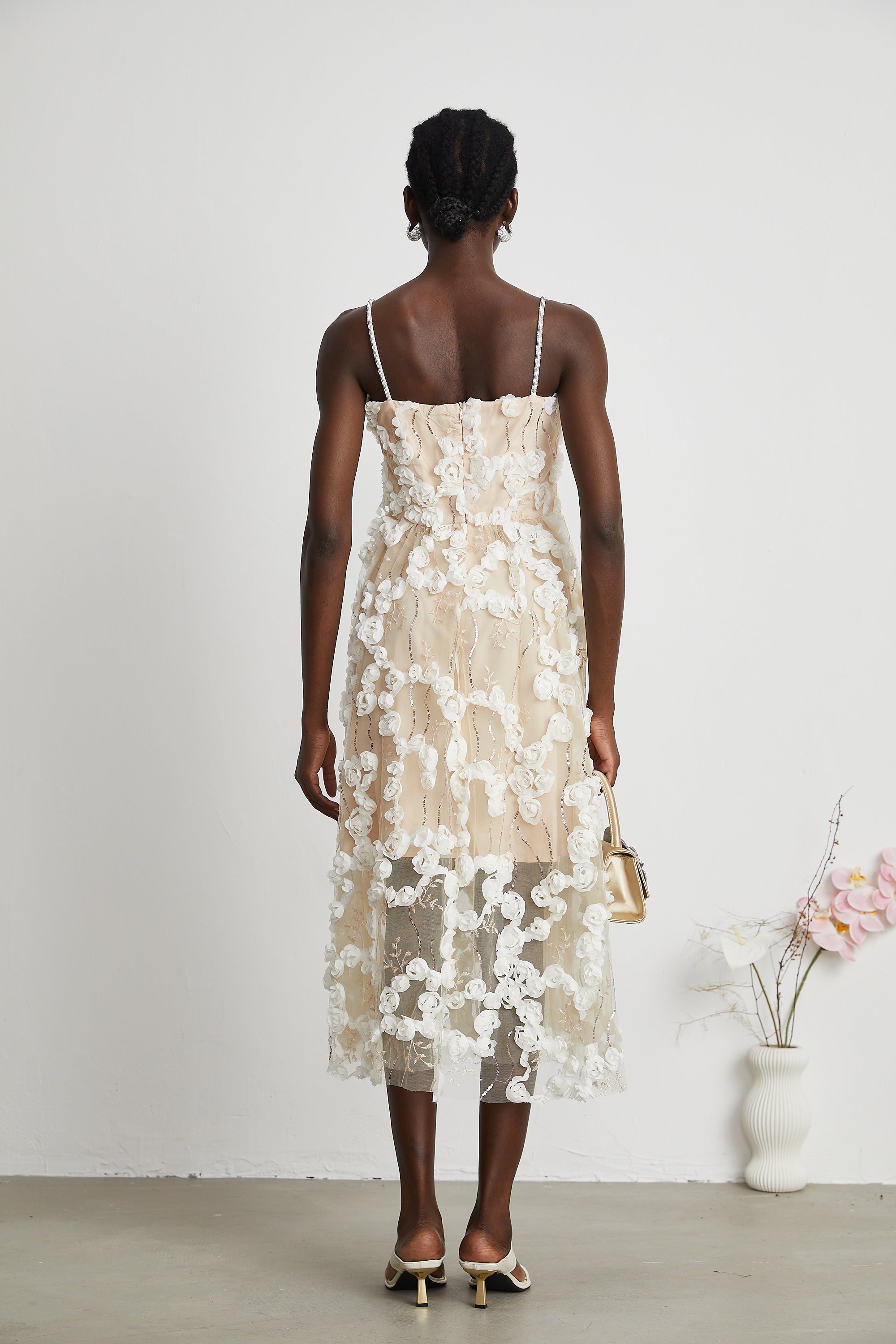 Jacqueline Floral Applique Embroidered Midi Dress