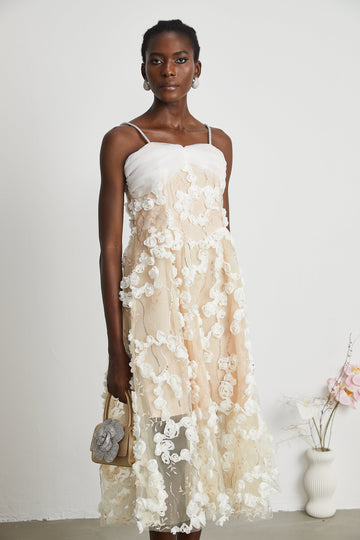 Jacqueline Floral Applique Embroidered Midi Dress