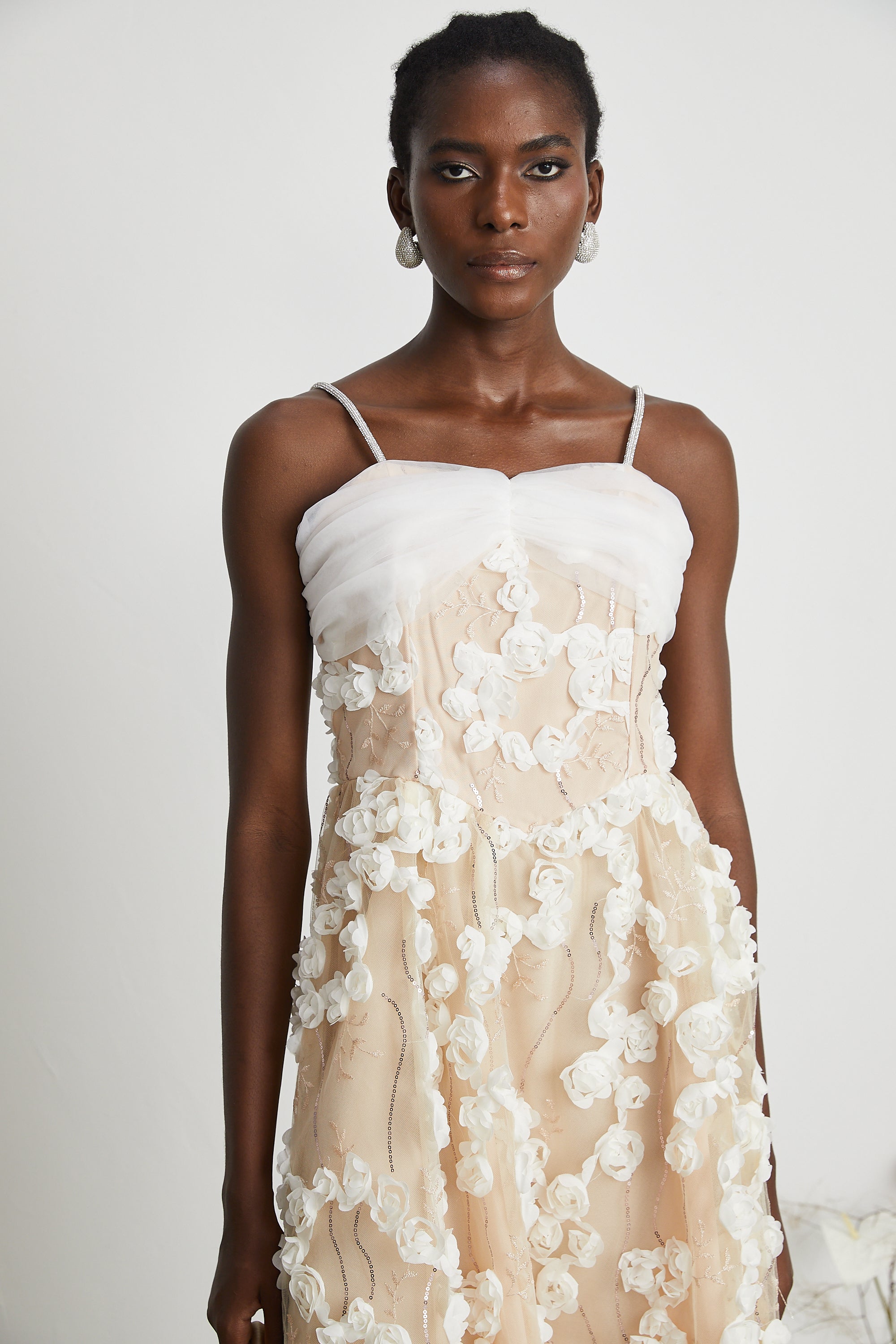 Jacqueline Floral Applique Embroidered Midi Dress