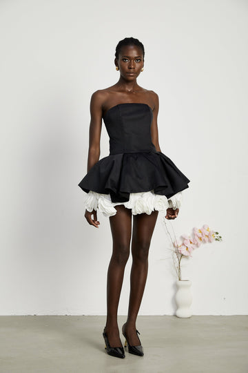 Lucie Black Leaf Layered Strapless Corset Mini Dress