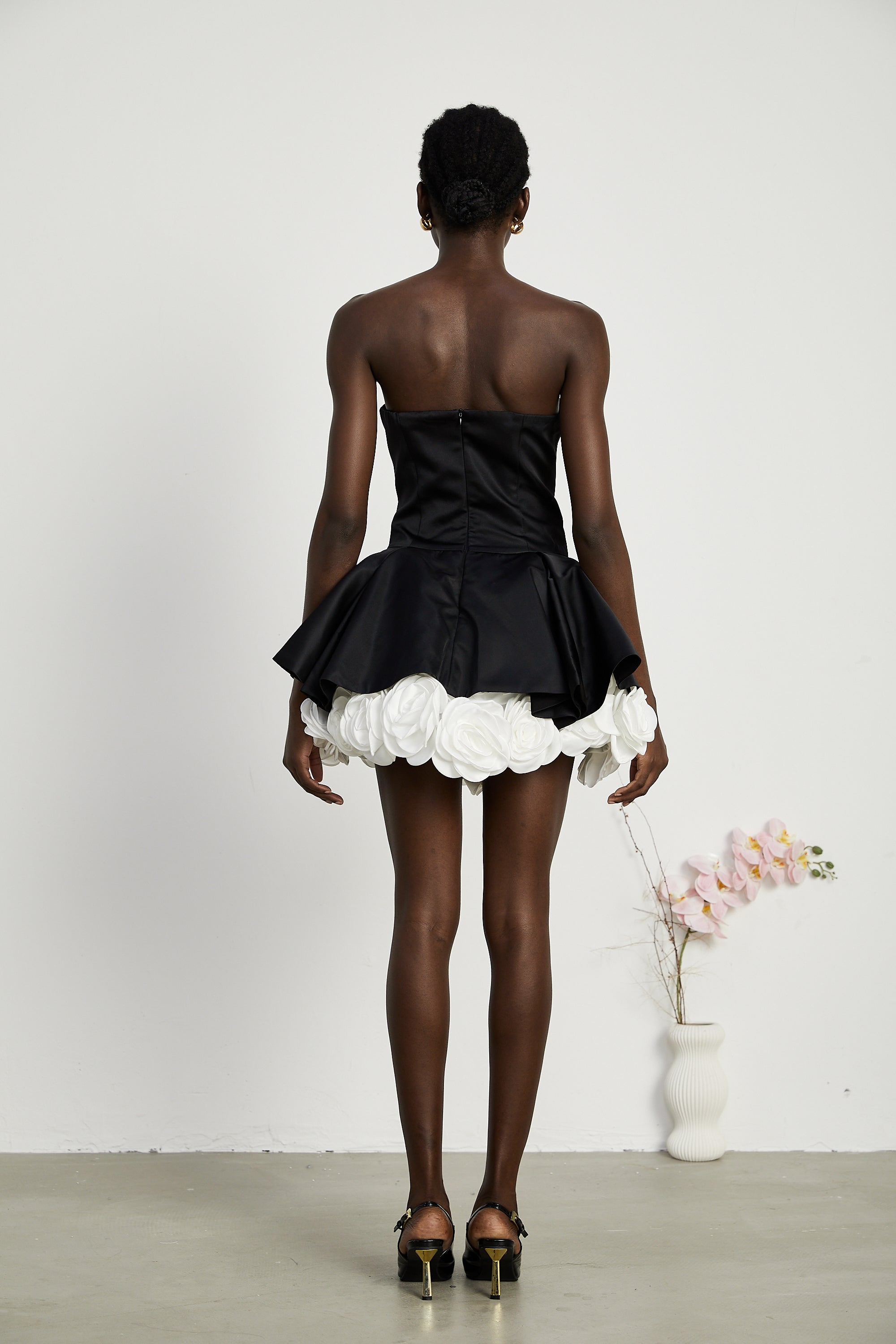 Lucie Black Leaf Layered Strapless Corset Mini Dress
