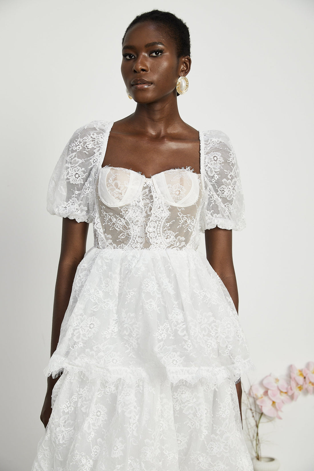 Mélisande White Lace Layered Midi Dress