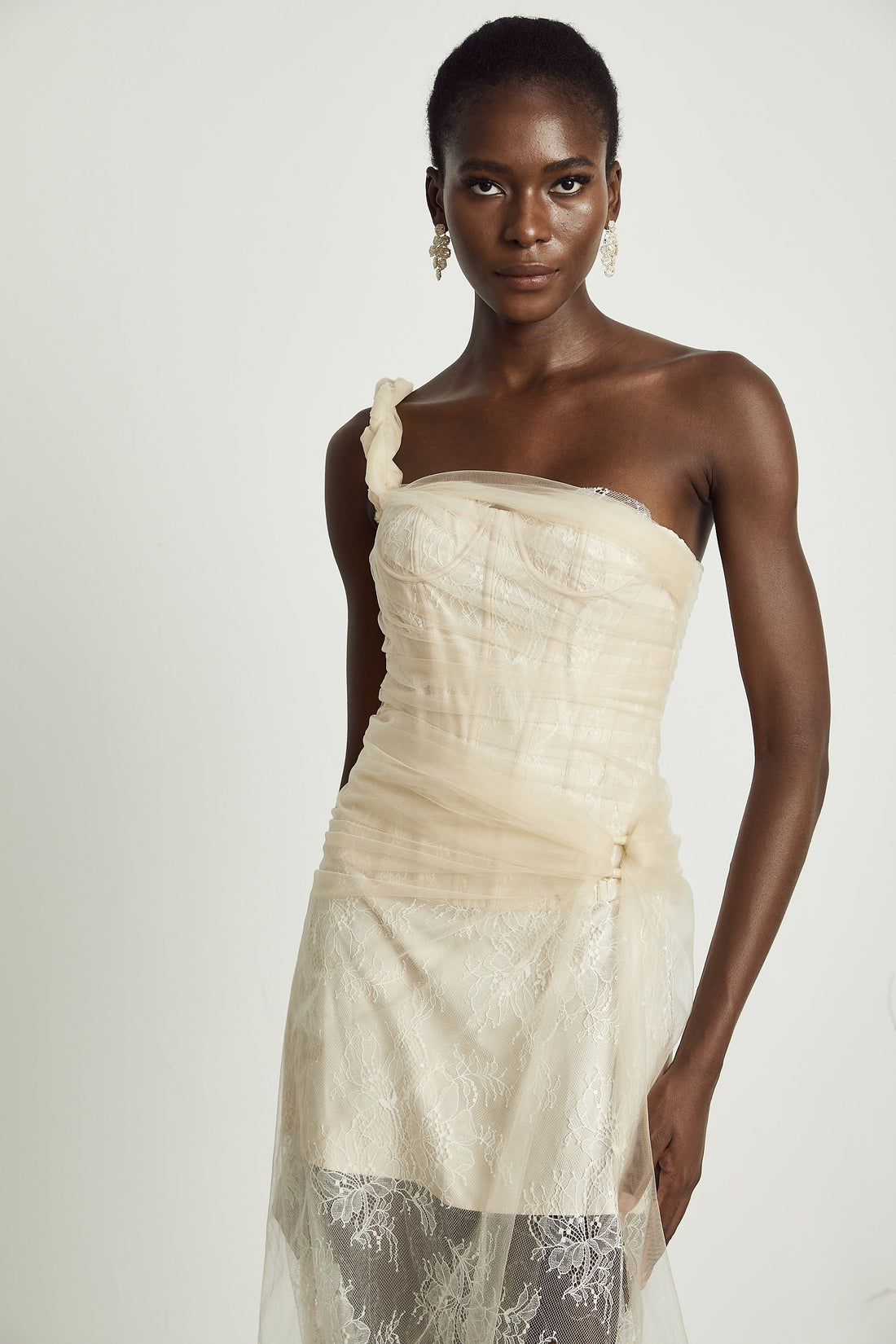 Juno Pleated Tulle Midi Dress - Neutral Colors