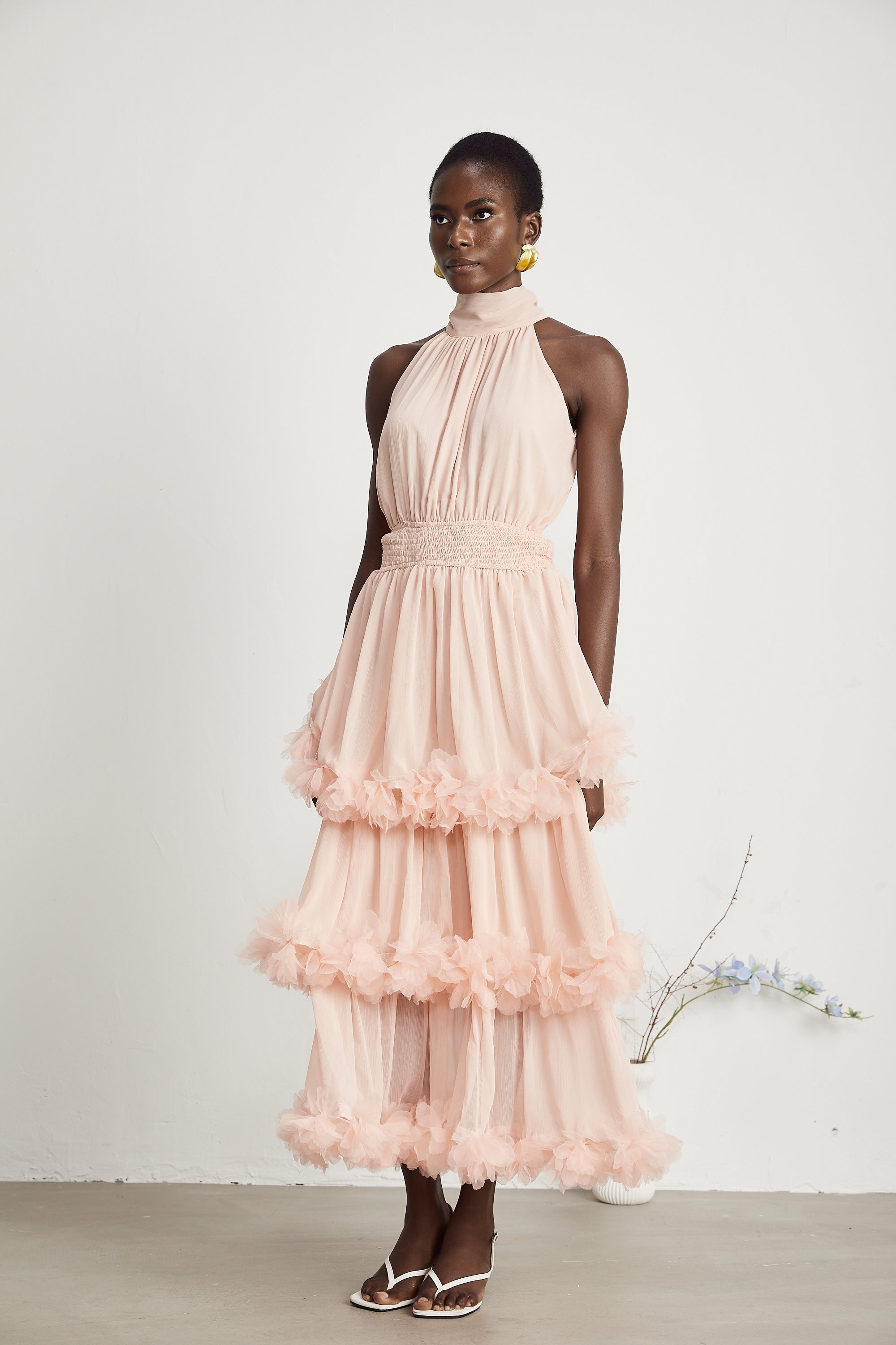 Micah 3D Leaf Layered Midi Dress
