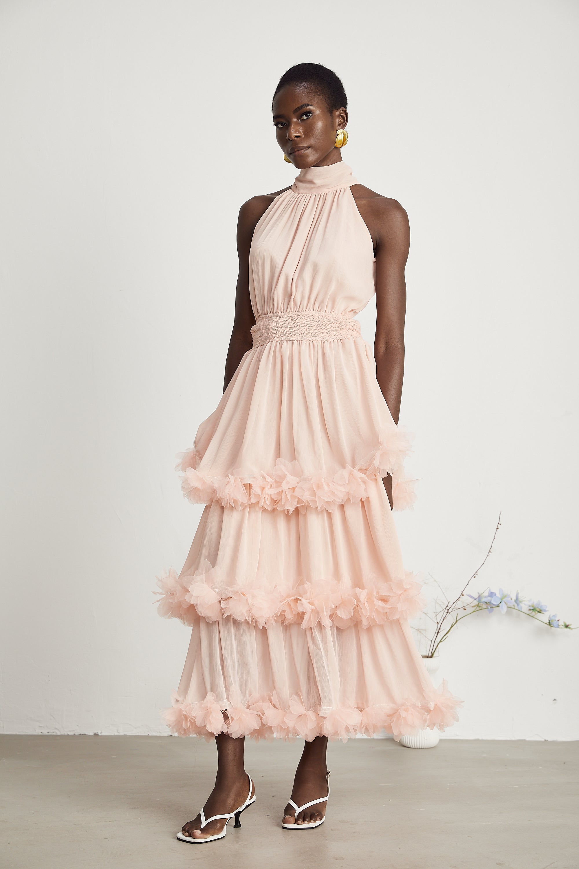 Micah 3D Leaf Layered Midi Dress