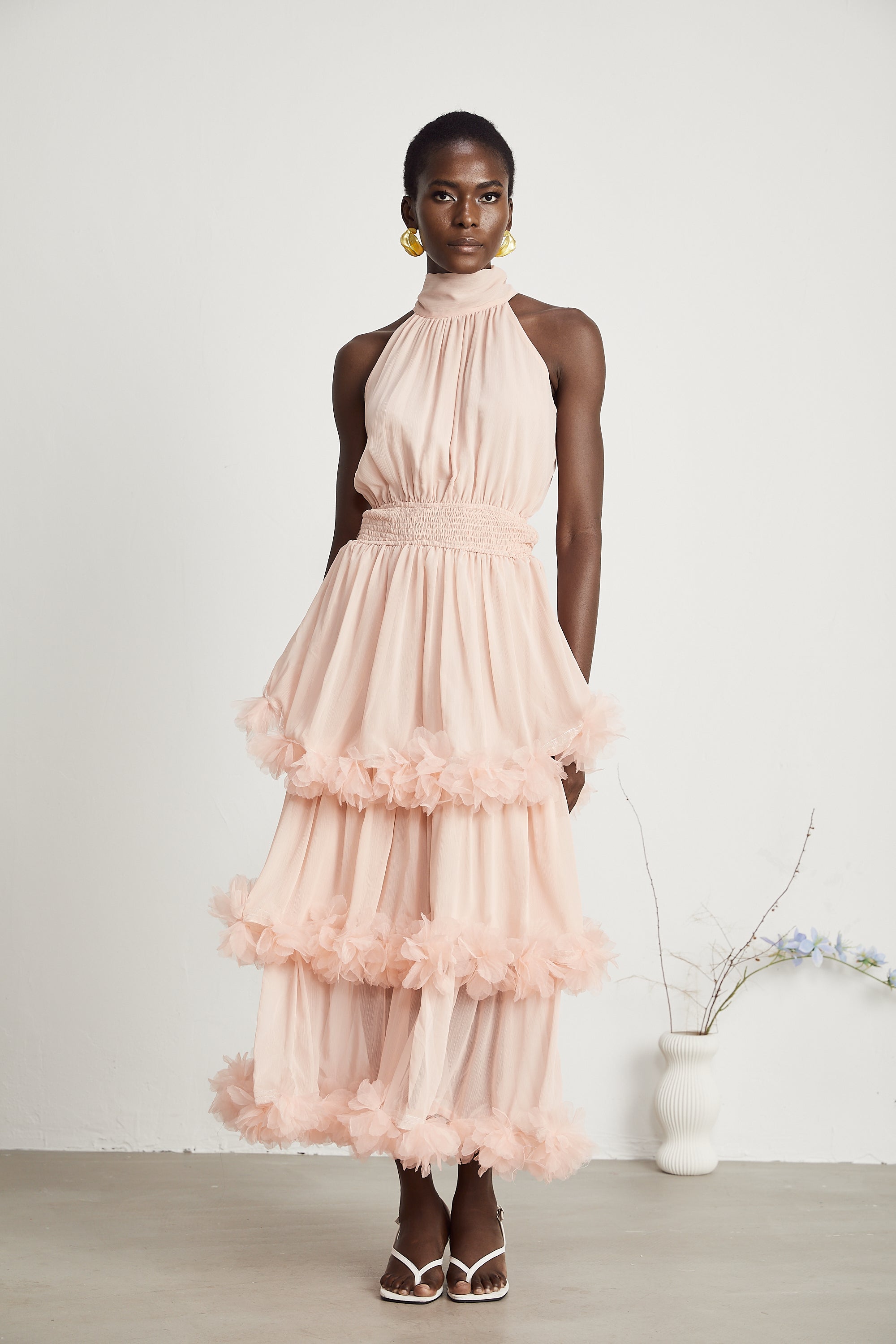 Micah 3D Leaf Layered Midi Dress