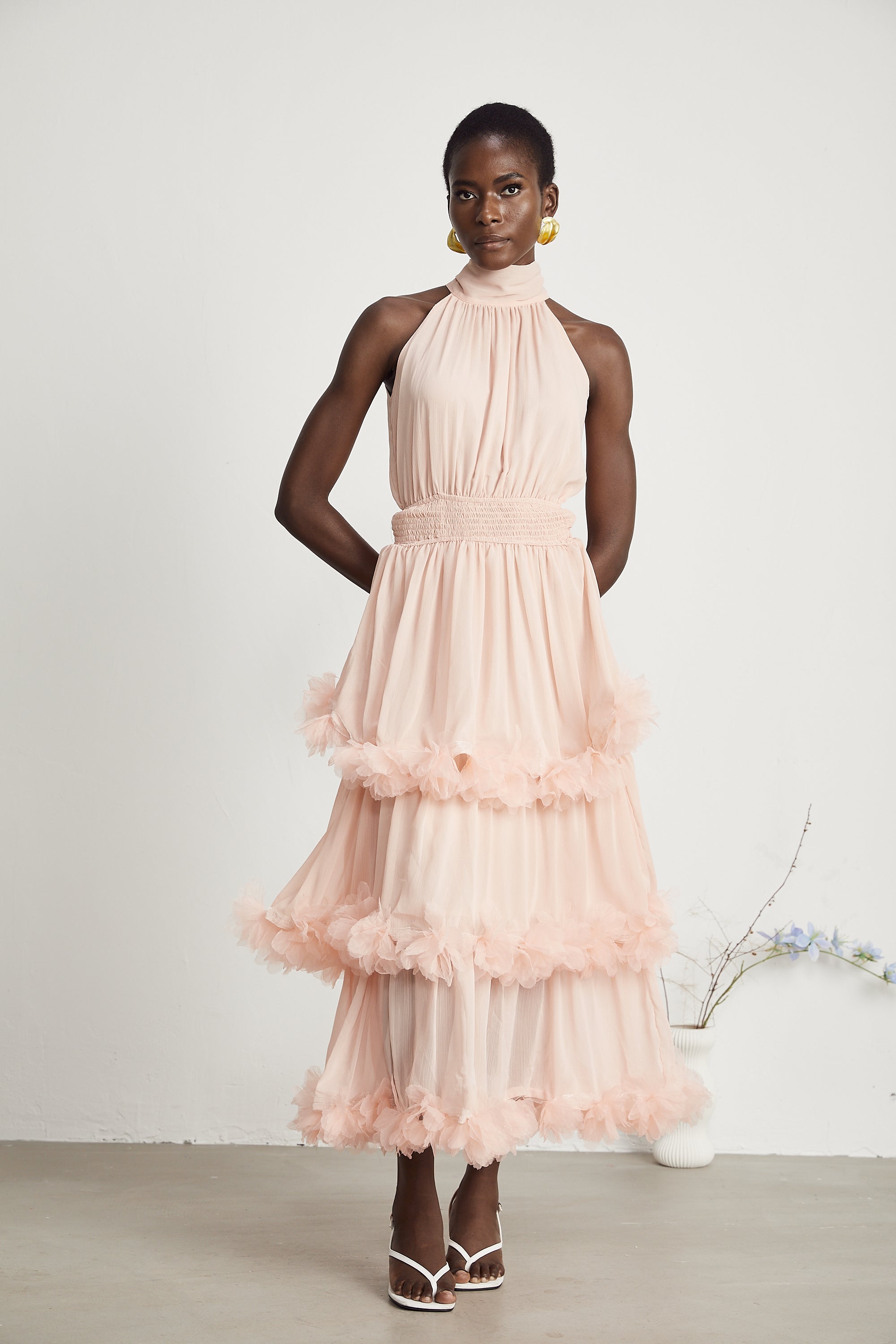 Micah 3D Leaf Layered Midi Dress