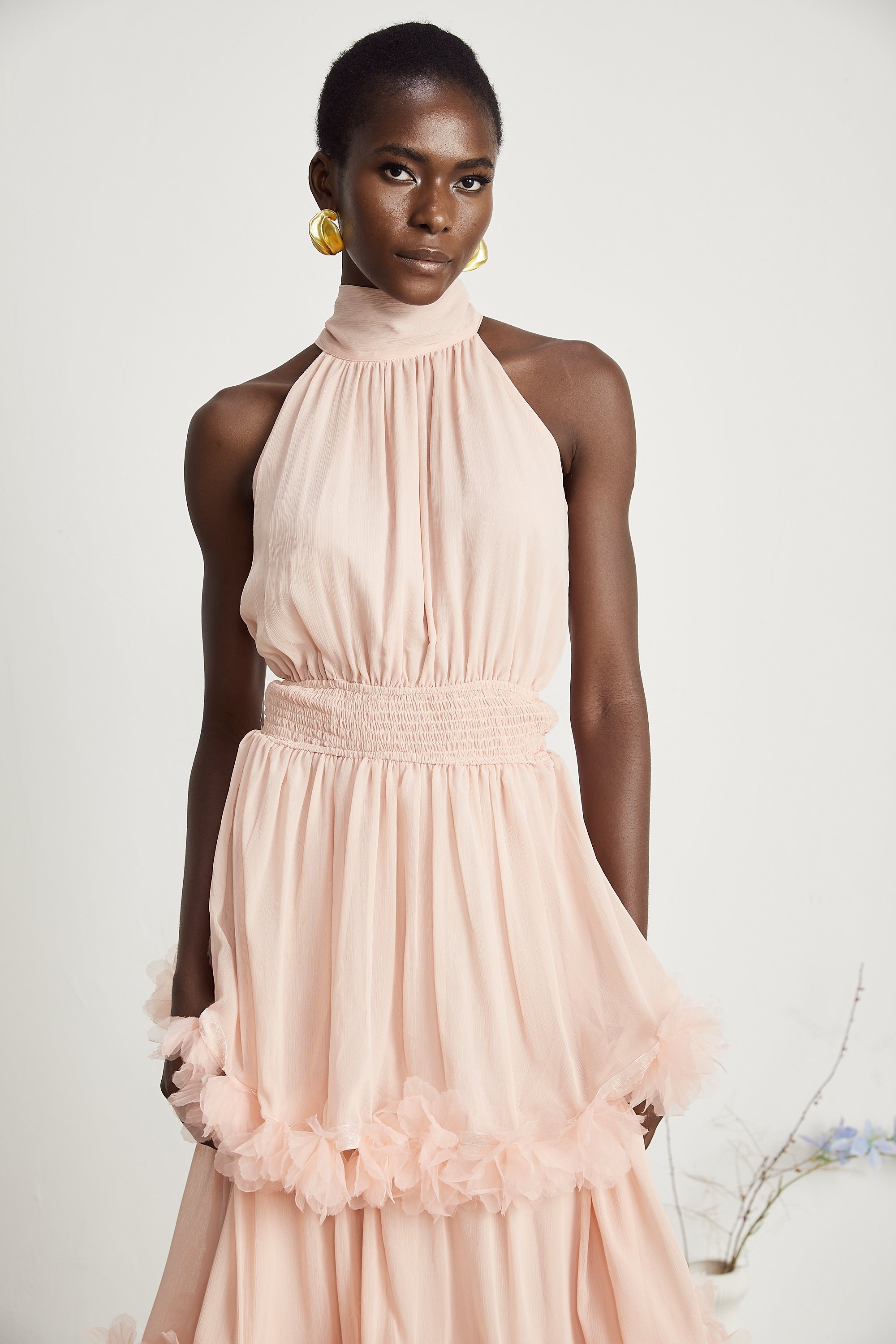 Micah 3D Leaf Layered Midi Dress