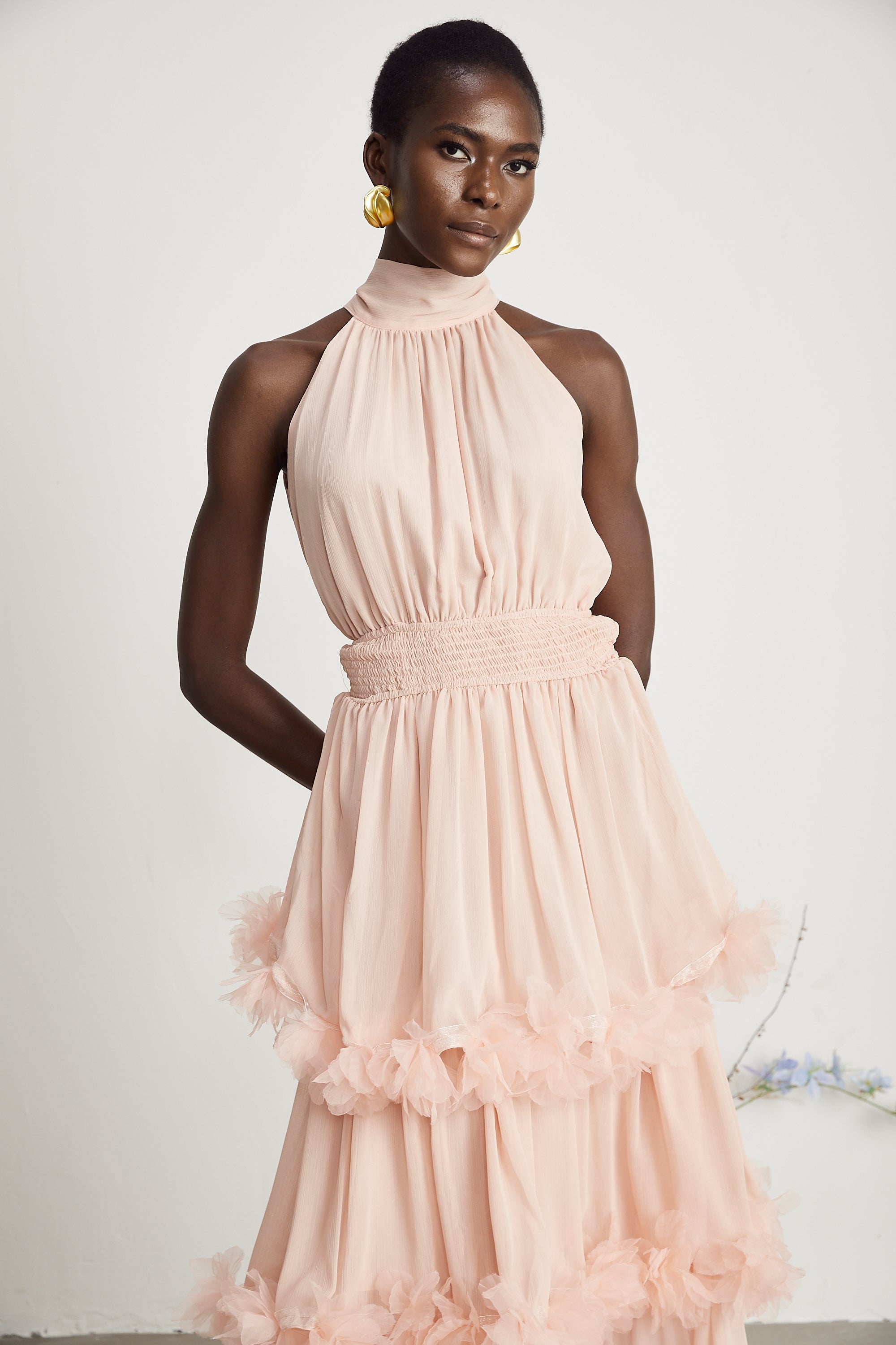 Micah 3D Leaf Layered Midi Dress