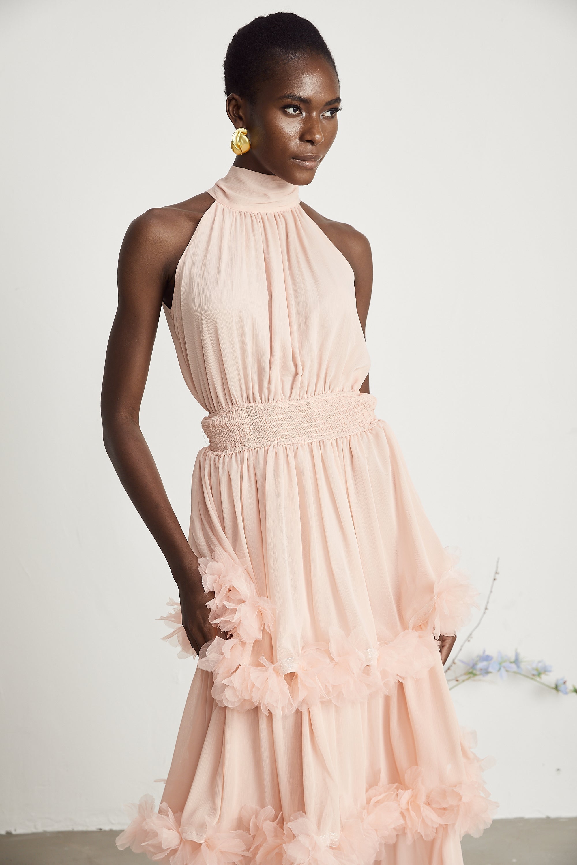 Micah 3D Leaf Layered Midi Dress